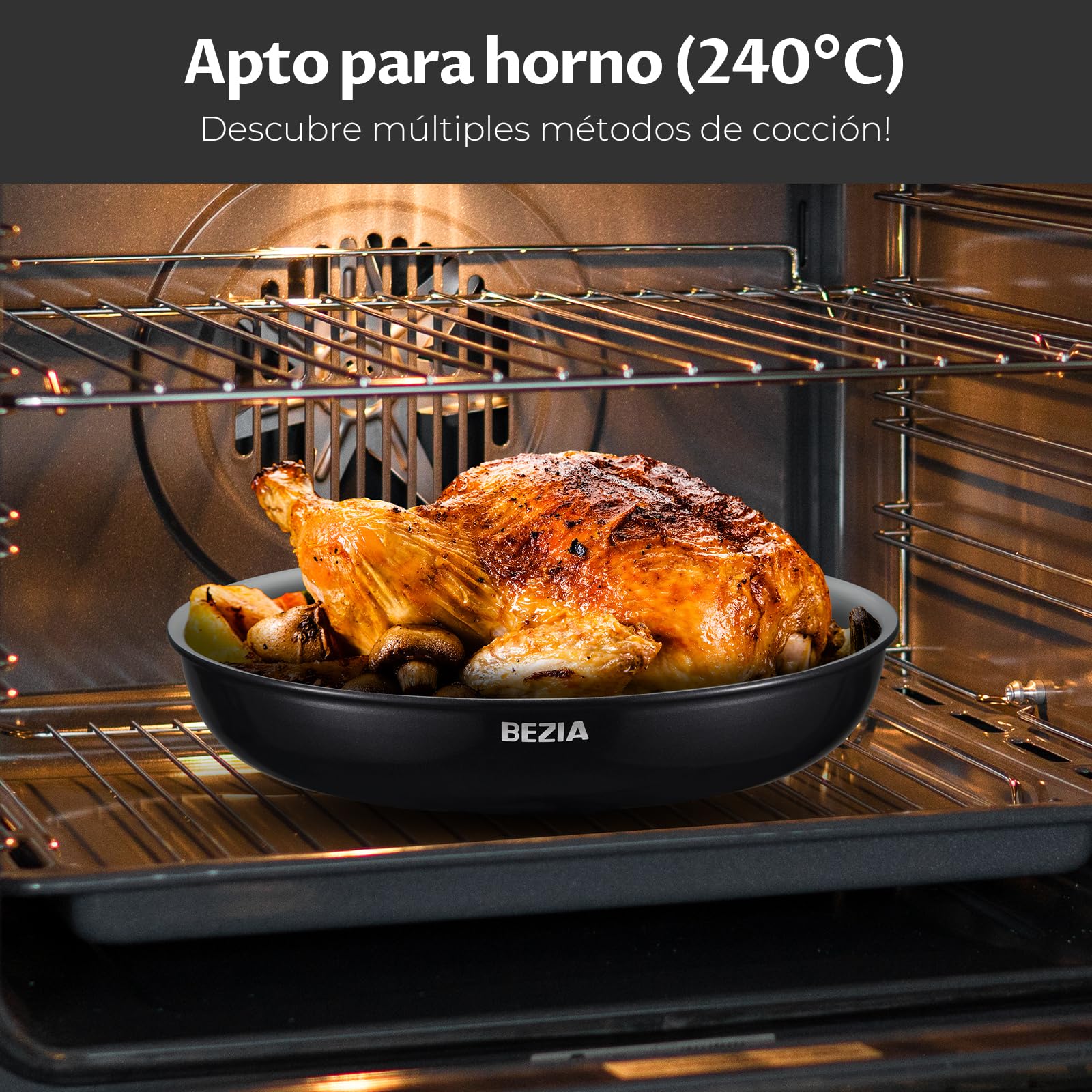 BEZIA Juego de Sartenes Antiadherentes con Mango Extraíble (20+24+28cm) Sin PFAS, Compatible Inducción/Gas/Vitro, Apto horno 240°C, Apilables para Autocaravana y Cocina, 40% más Ligeras que Inox