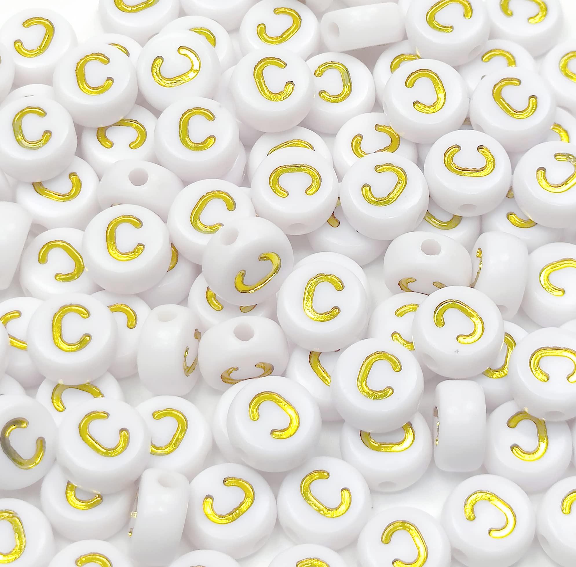 Bxwoum 100PCS White Round Acrylic Letter Beads - Gold Letter R, 4x7mm For Jewelry Making - View #5