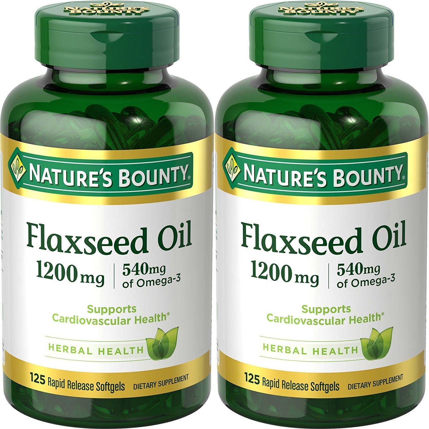 Nature's Bounty Natural Cold Pressed Flaxseed Oil, 1200mg, 250 Softgels (2 x 125 Count Bottles)