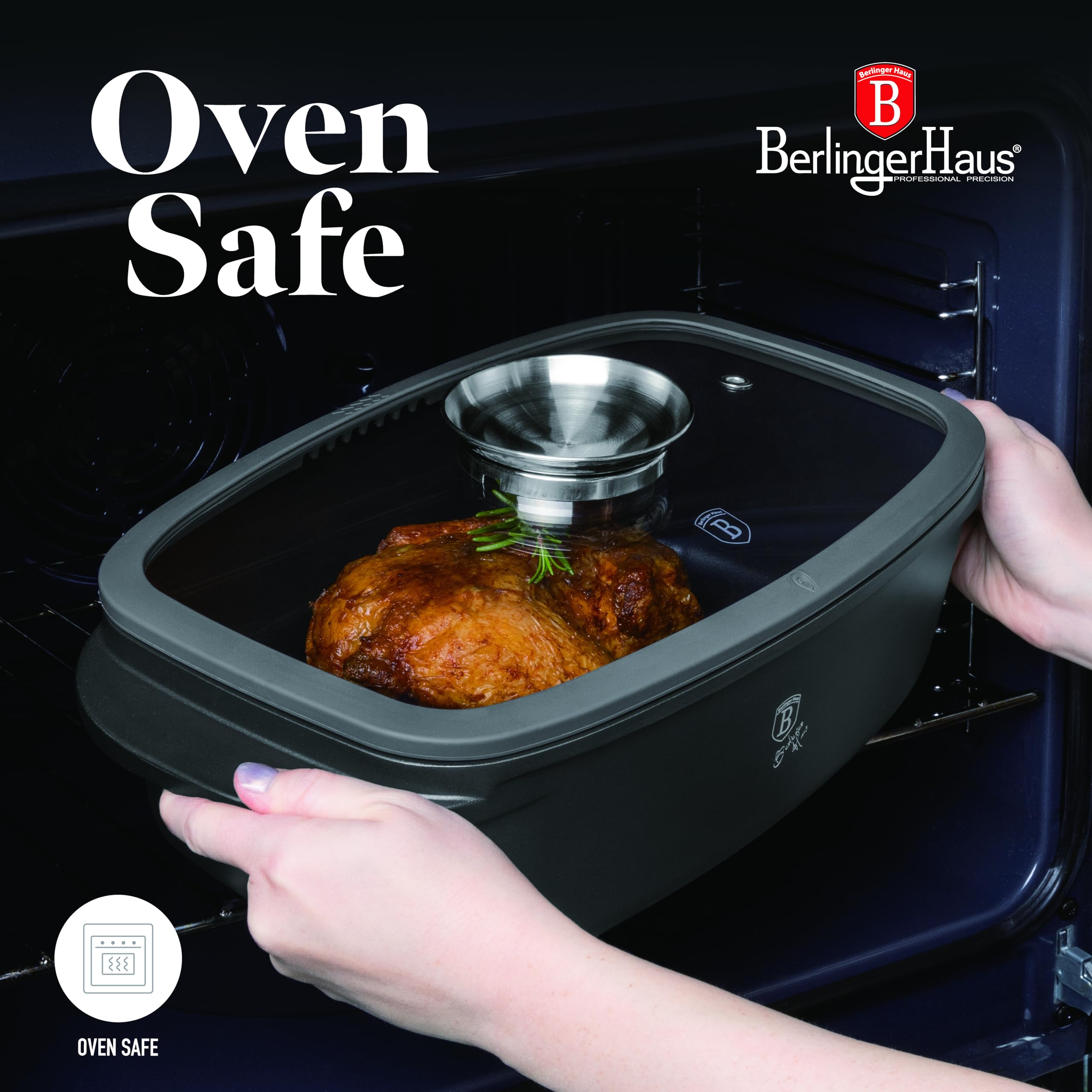 Berlinger Haus Cocotte avec revêtement en titane et couvercle aromatique Antracit Collection 32 cm 6 l Induction Passe au four jusqu'à 220 °C Aluminium antiadhésif