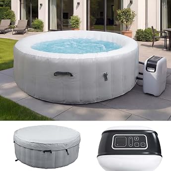 Mendler Whirlpool HWC-N97 4 People Indoor / Outdoor Heatable Inflatable Pump PVC Laminated Round Diameter 180 cm Grey / White