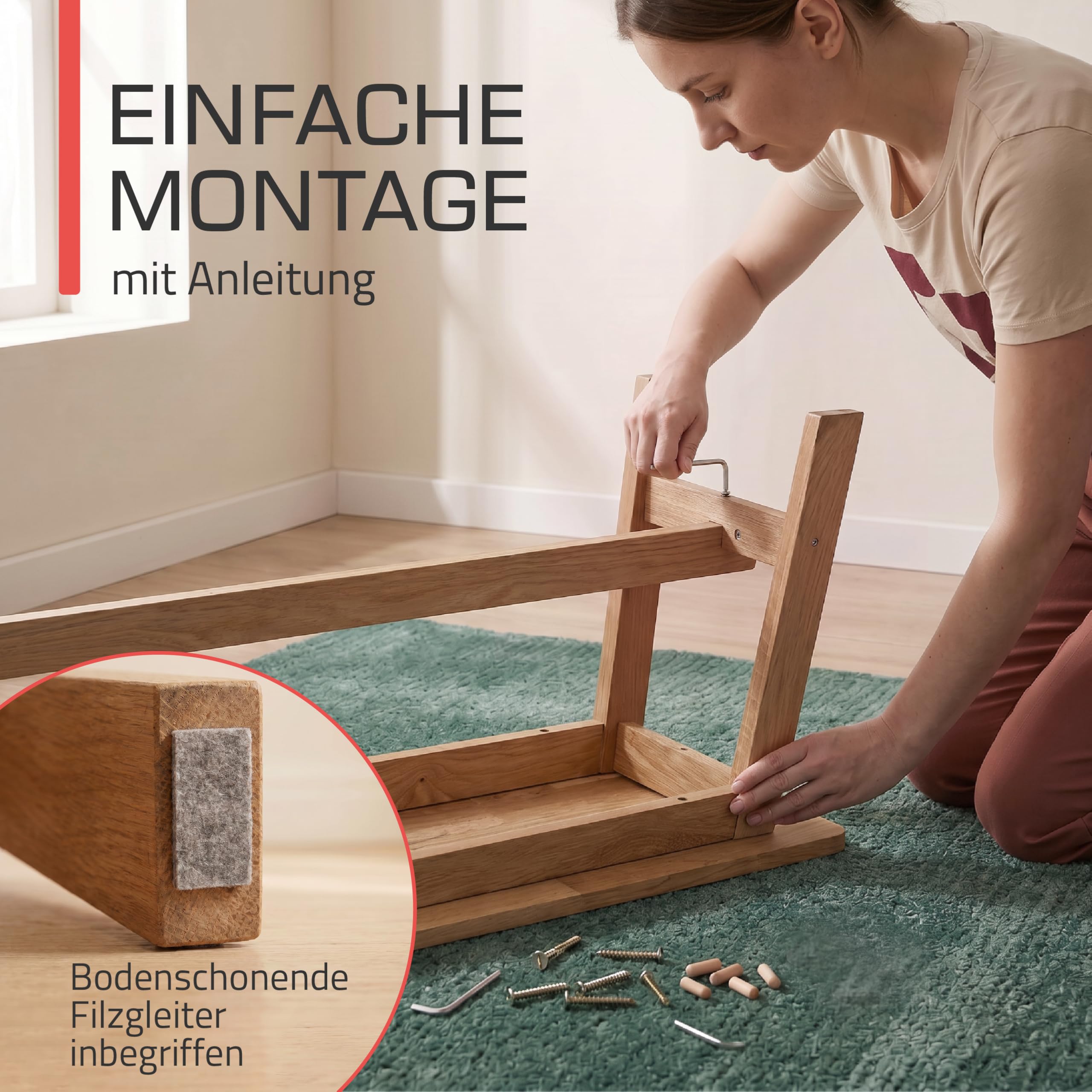 bomoe Holzbank FSC® Eichenholz Massiv Geölt Sitzbank bis 250 kg Flur Küche | 100x29x45cm 100cm lang Garderobenbank Flurbank Holz Esszimmer Badezimmer Bank Essbank Eichberg
