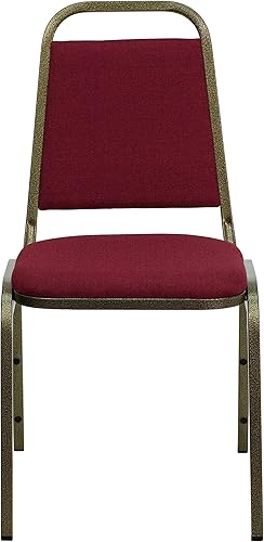 Miniatura 6 de Flash Furniture HERCULES Series Silla de banquete apilable con respaldo trapezoidal en tela burdeos, marco de vena dorada