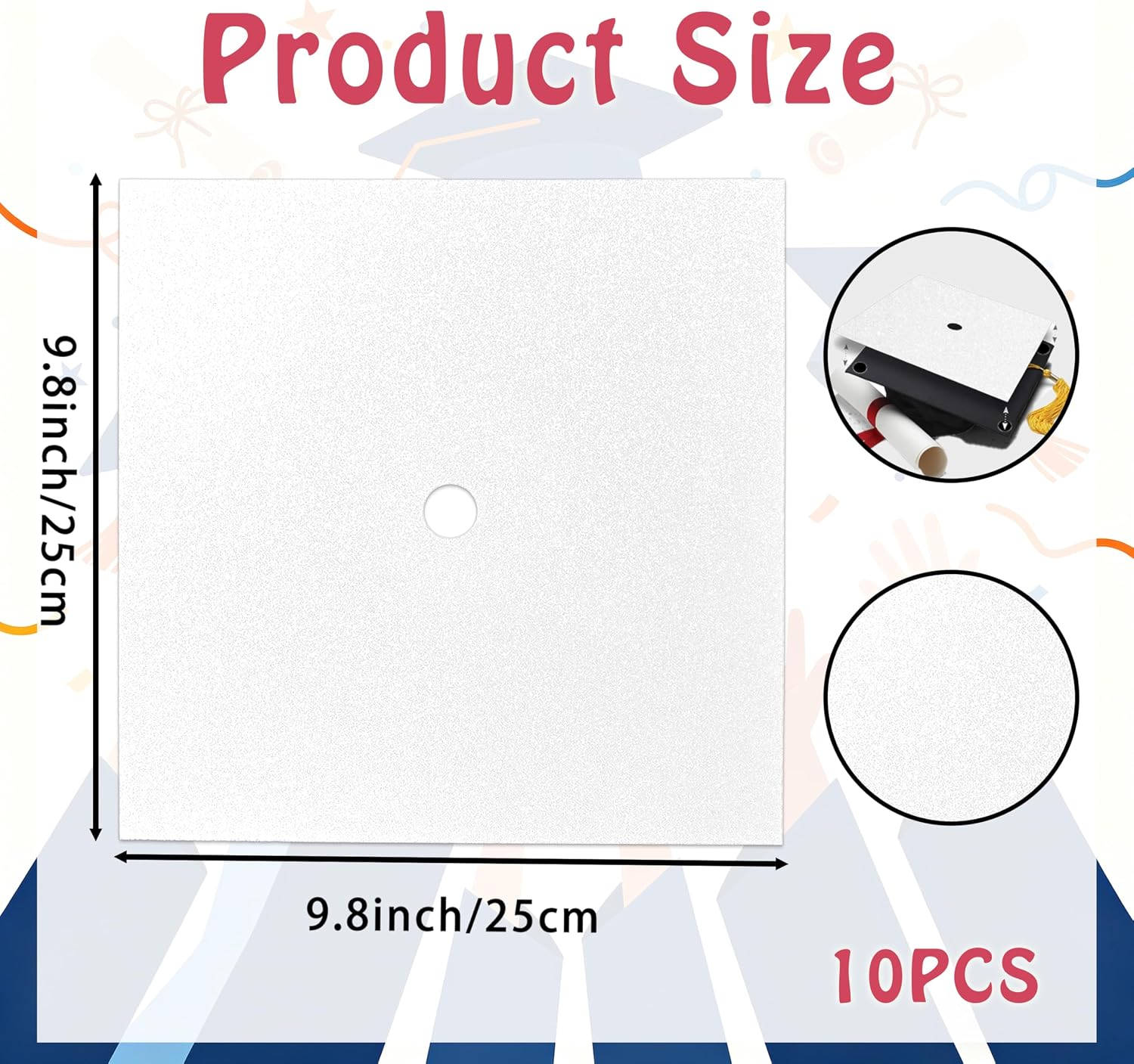 Graduation Cap Decoration Construction Paper, 10 Sheets White Glitter Grad Cap Cover Cardstock with Pre Cut Tassel Hole for Graduation Cap Topper DIY Craft Project Scrapbook Graduations Party Decor
