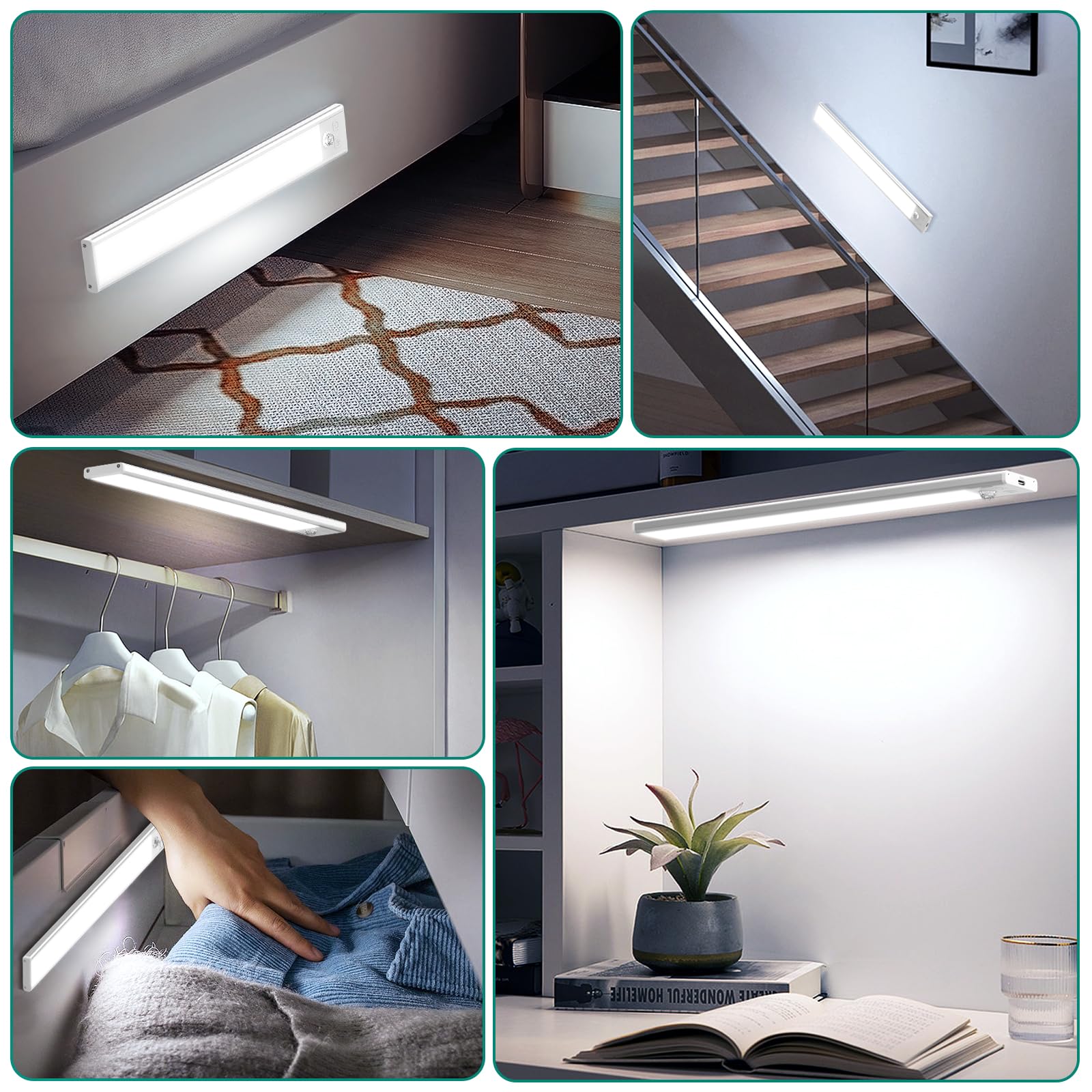 Lampada Ricaricabile USB Sensore Movimento Armadio Cucina Luce Fredda 6000k