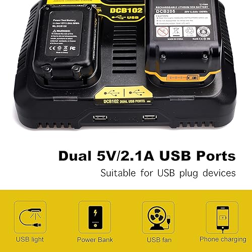 Miniatura 4 de Lilocaja DCB102BP - Estación de carga de 2 puertos de repuesto para cargador de batería Dewalt 20V Max DCB102 DCB112 DCB104, compatible con batería