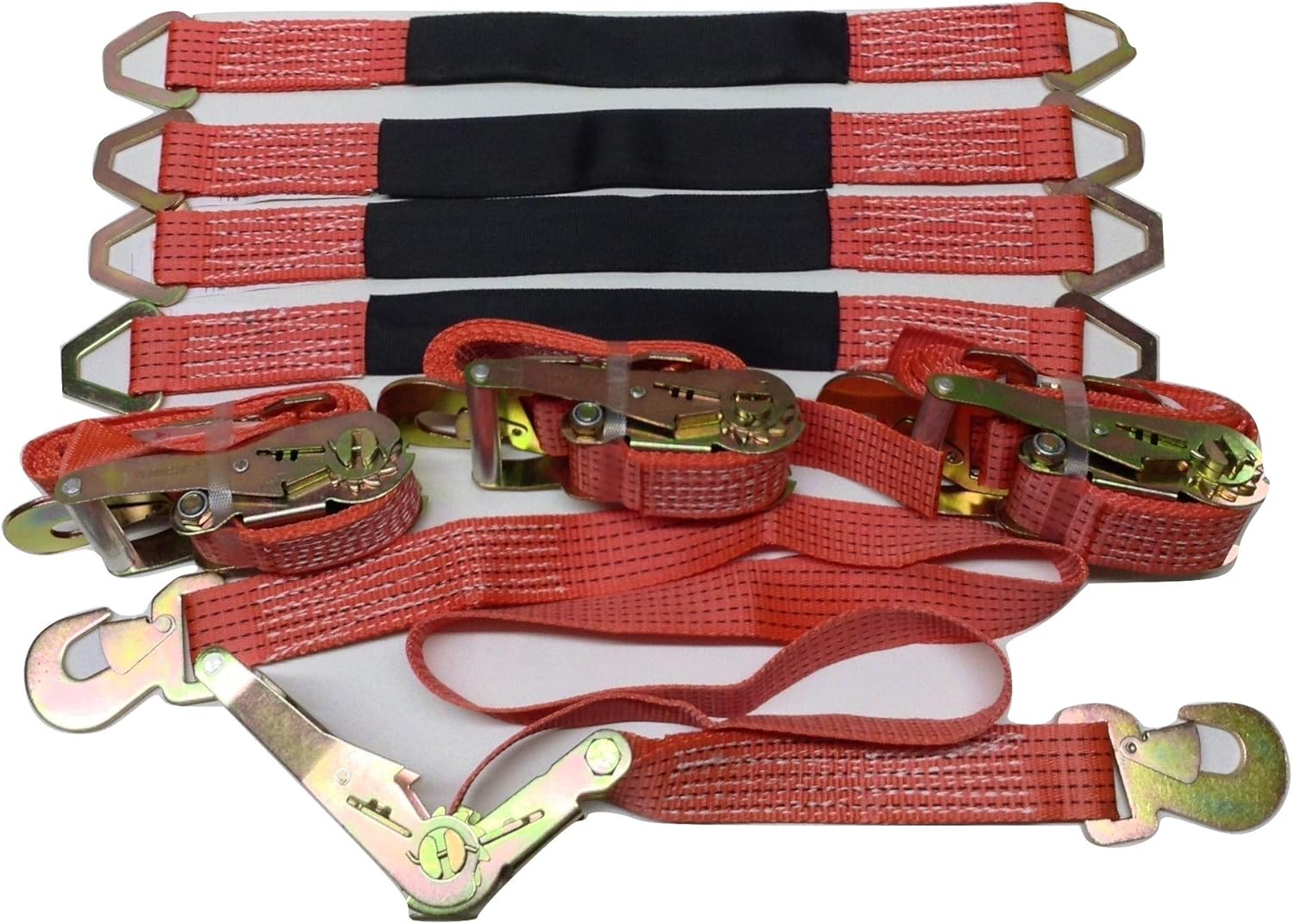 4 Axle Straps Car Hauler Trailer Auto Tie Down 4 Ratchet Straps Tow Kit