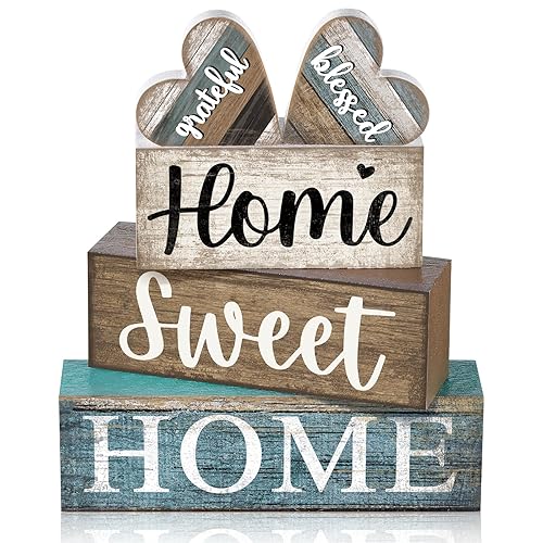 4 Pcs Farmhouse Wooden Tabletop Decor Sweet Home Tiered Tray