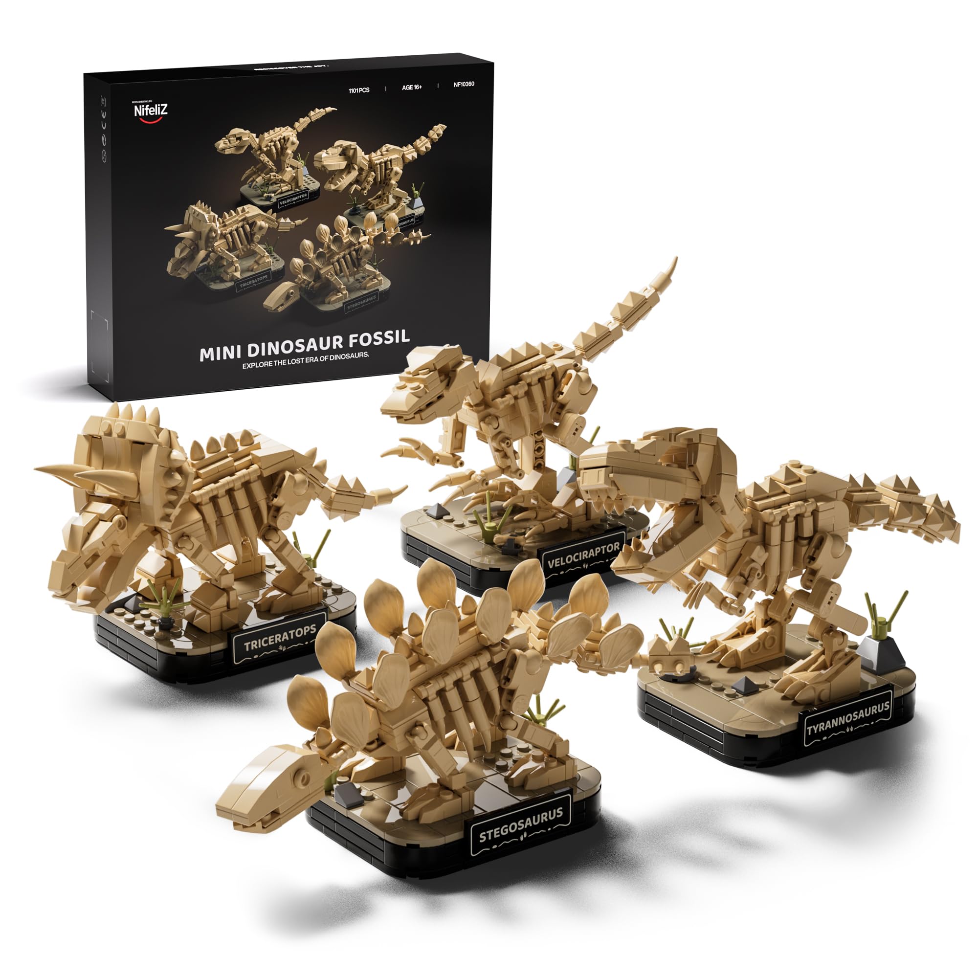 Nifeliz 4 Small -Maquettes Fossiles de Dinosaures Kit de Construction Squelette pour Adultes, Modèles de décoration de Bureau, Idéal pour Les Amateurs (1 101 Pièces, NF10360)