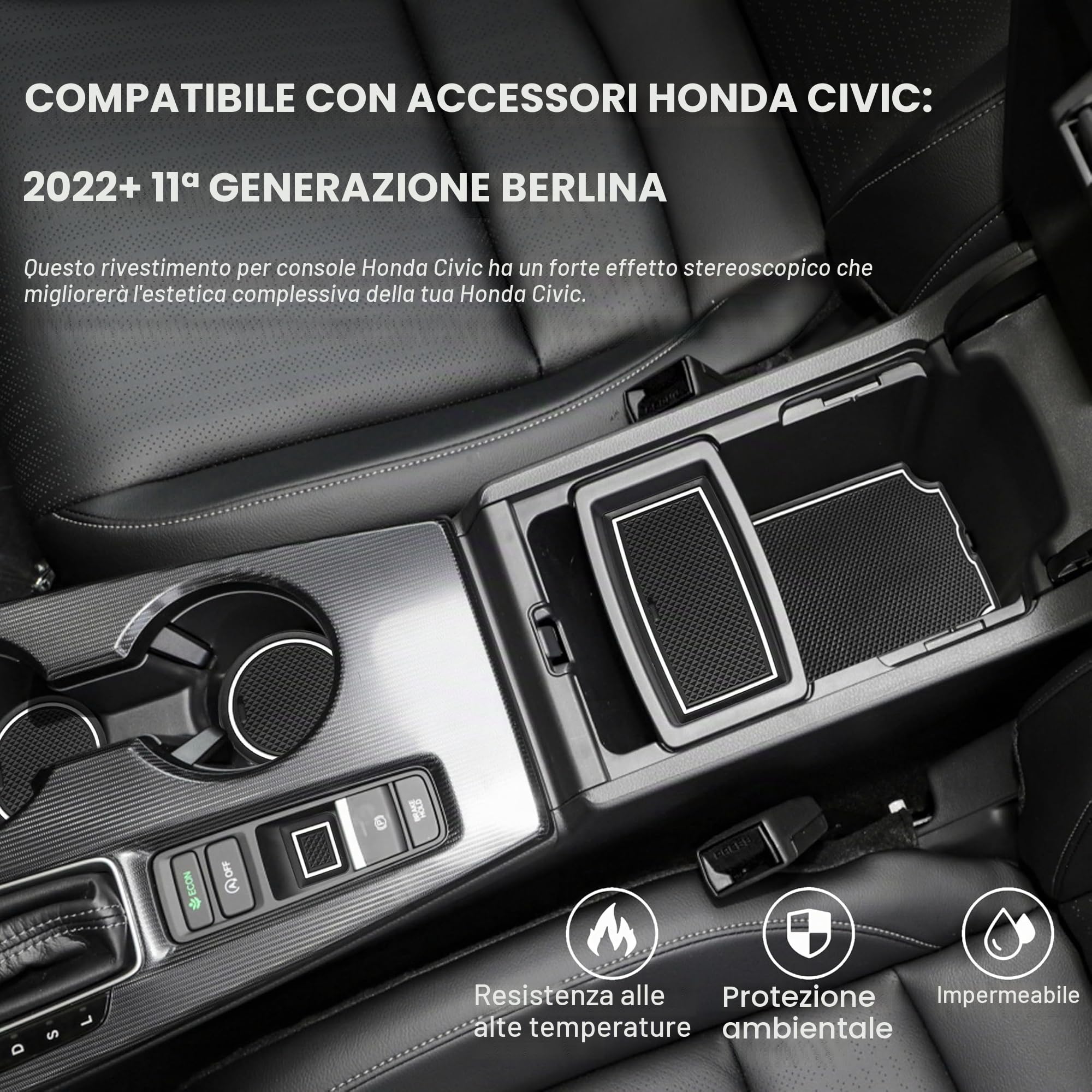 Accessori 2022 2023 2024 2025 per Honda Civic, inserto antiscivolo per portabicchieri, per console centrale, per vano porta, per interni, 17 pezzi (finiture bianche, fosforescenti al buio)