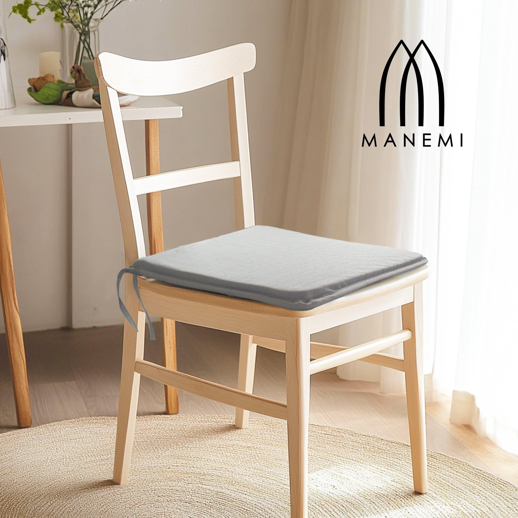 MANEMI Pack 2 Cojines para Silla 40x40x2cm - Cojín Decorativo con Textura de Bambú para Silla, Sofá o Comedor - Juego de Cojines de Asiento Estilo Rústico y Transpirable con Cintas de Sujeción,