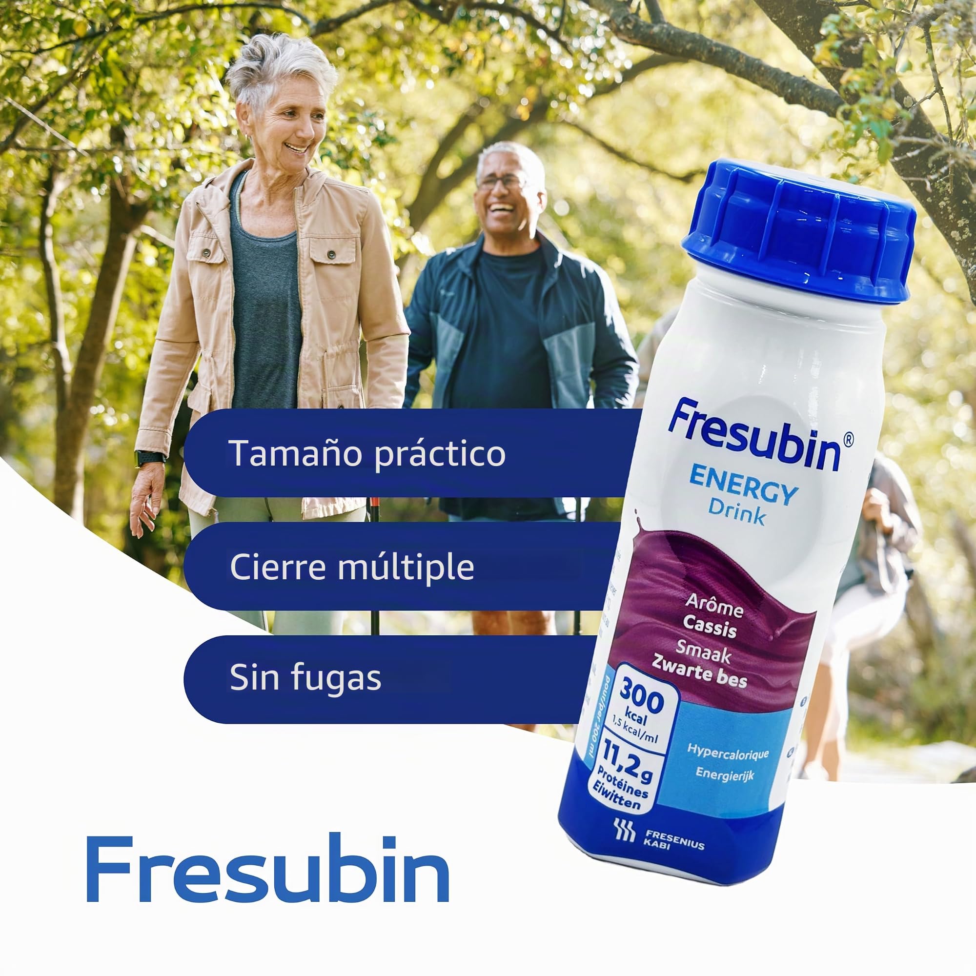 Fresubin Bebida energética – Frutas del bosque de alimentos altos en calorías de Fresenius Kabi, 300 kcal por botella, baja en lactosa, sin fibra, ideal para desnutrición (200 ml (24 unidades), fruta