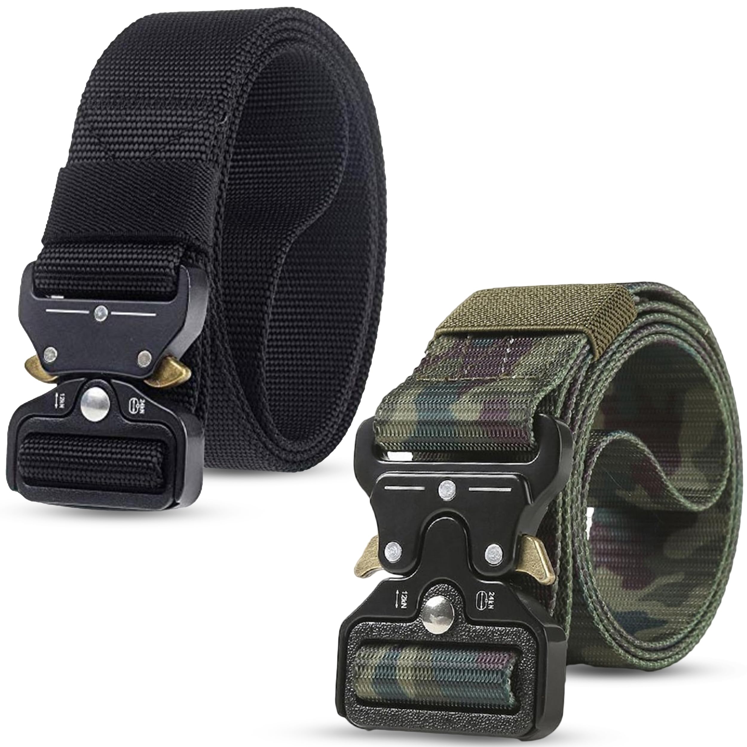 Contacts Men's Tactical Belts Pack of 2 – Heavy-Duty Nylon with Quick-Release Buckle – Black & Camouflage