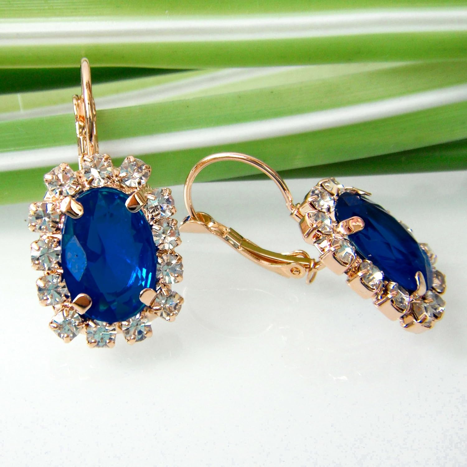 Navachi 18k Gold Plated White Crystal Oval Zircon Leverback Earrings - Image 3