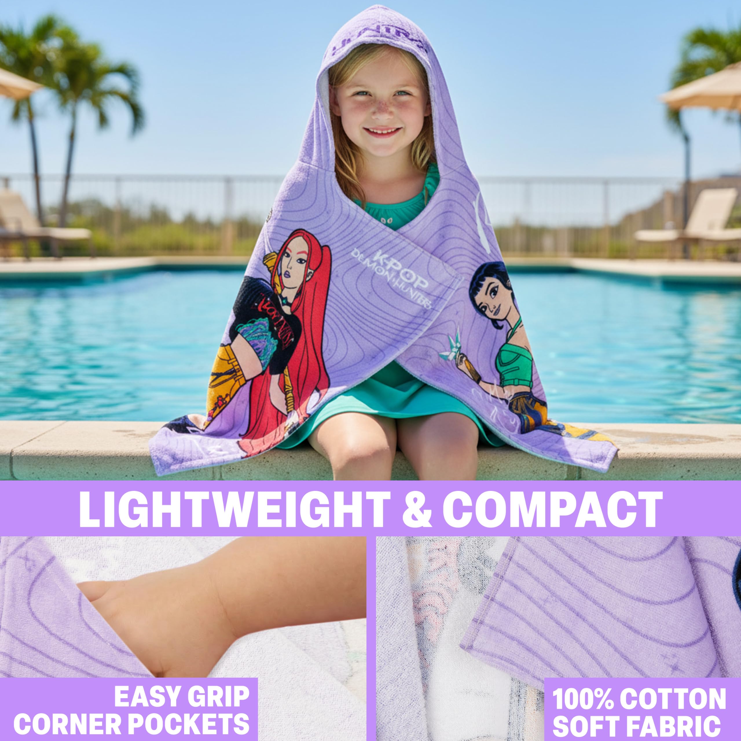 Get Trend Kpop Demon Hunters Bath Towels with Hood for Girls, 29.5 x 49.2 inch, Soft Absorbent Cotton Beach Towels, Swimming Pool Hooded Poncho, Shower Bath Travel Cozy for Girls - 3