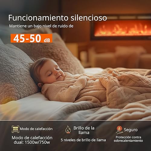 Miniatura 4 de EUHOMY Chimenea eléctrica de 50 pulgadas empotrada en la pared y montada en la pared con color de llama ajustable, calentador de chimenea con