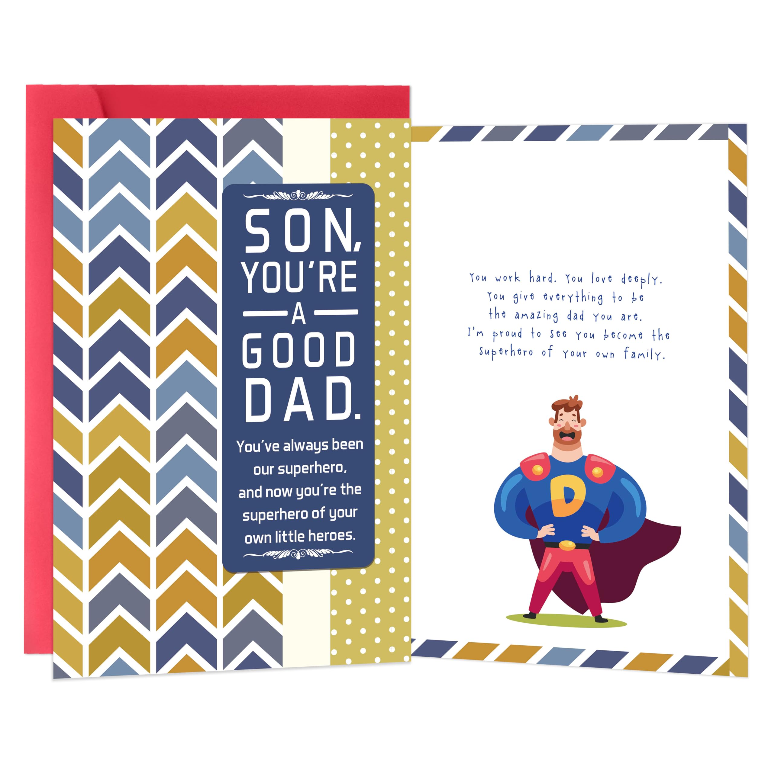 Beixian Funny Fathers Day Card for Son, Fathers Day Card Gifts from Mom to Son, You Are a Good Dad, You've Always Been Our Superhero. And Now You're