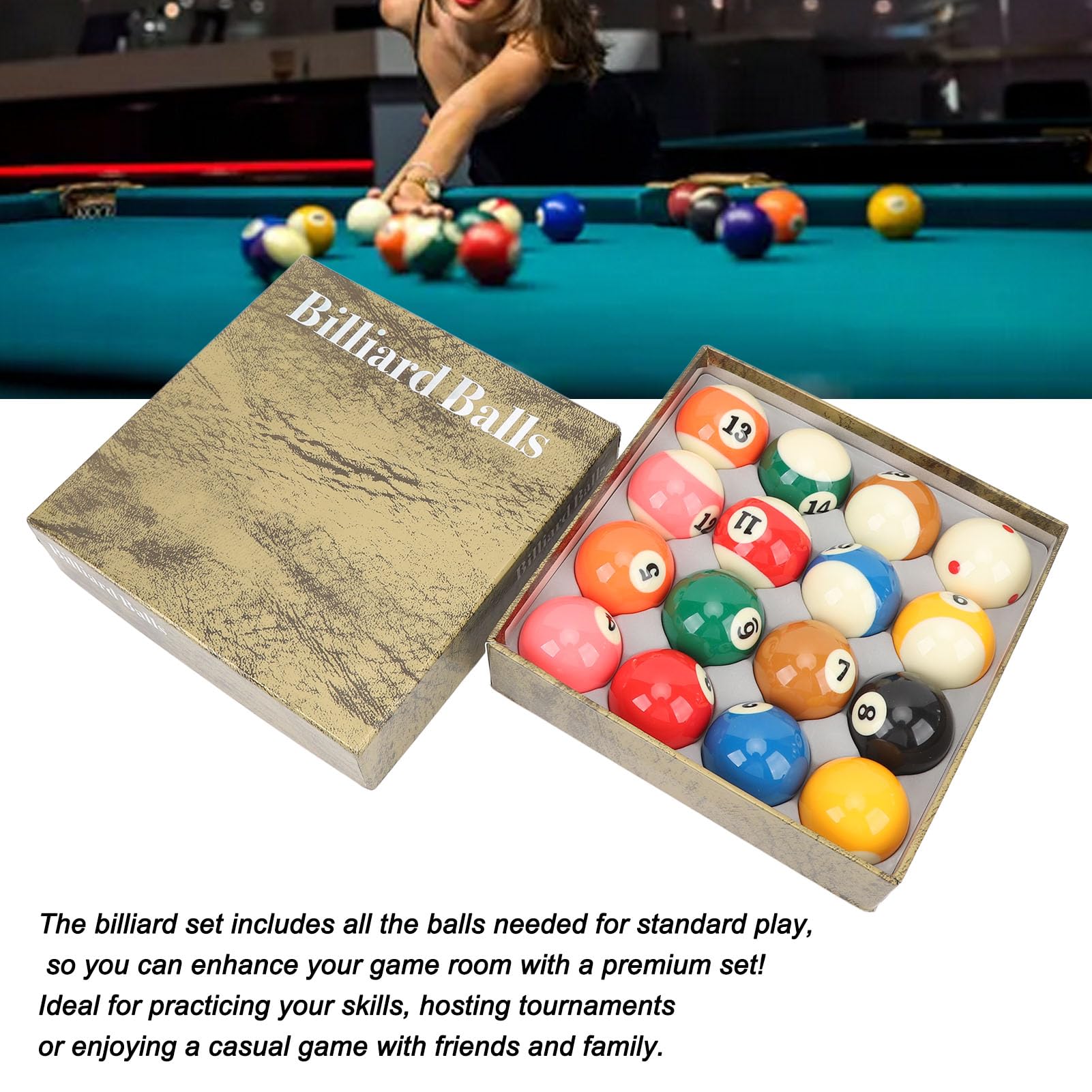 Set di Palline da Biliardo, 16 Pezzi Palla da Biliardo in Resina 5,72 cm Palle da Biliardo per Giochi L'intrattenimento