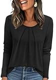 Long Sleeve Shirts for Women Pleated Crewneck Womens Tops Dressy Casual Business Blouses S-3XL
