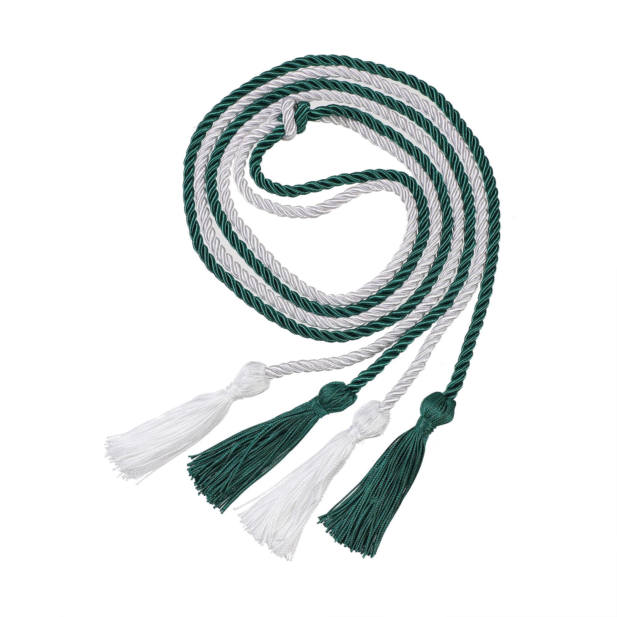 Graduation Double Honor Cord with Tassel, 68" (Emerald Green+White)