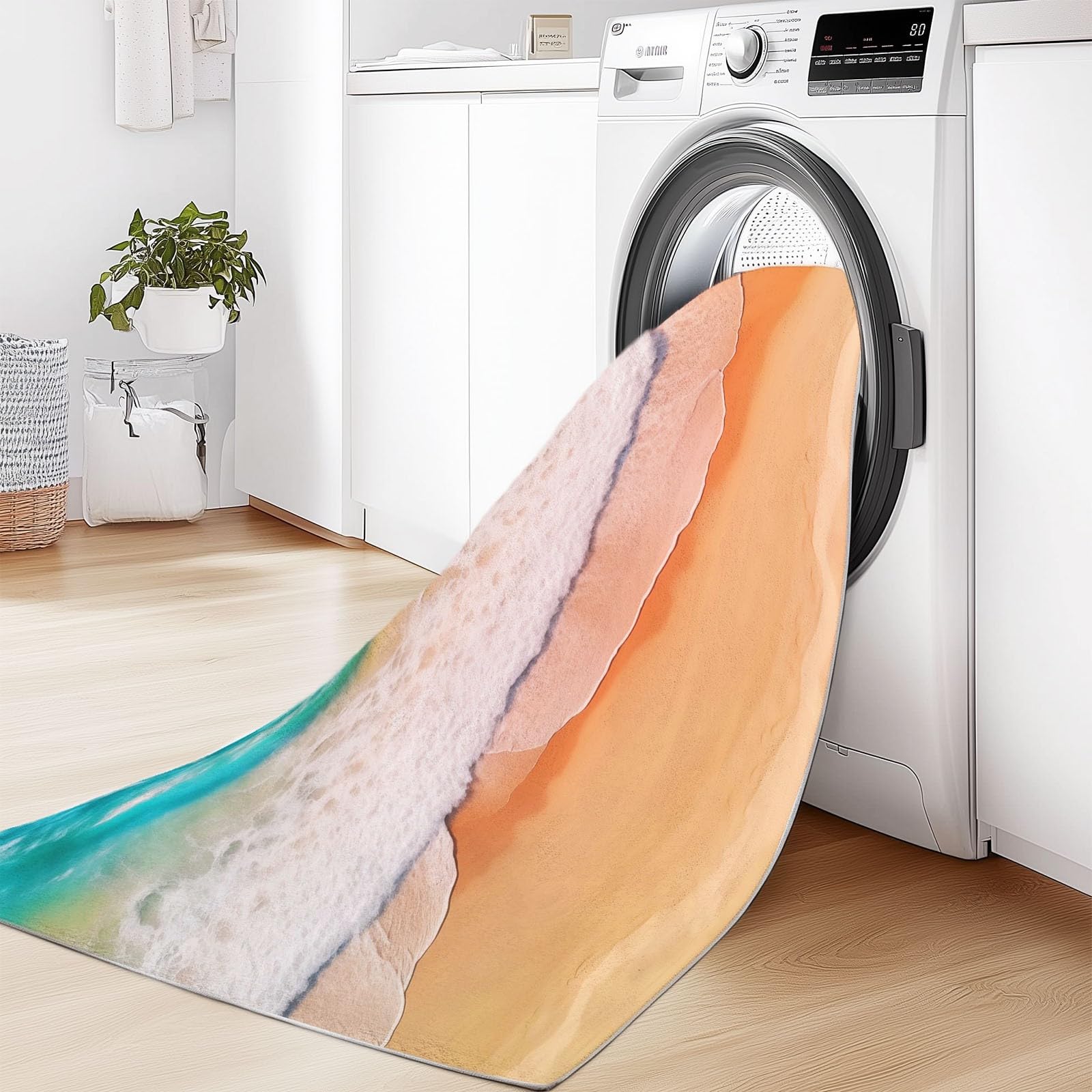 Générique Tapis de Salon 140 x 200 cm Tapis Poil Court Fin Doux Léger Résistant, Vagues et Rayures Plage Super Doux Côtier pour Salle à Manger et Bureau Chambre Cuisine