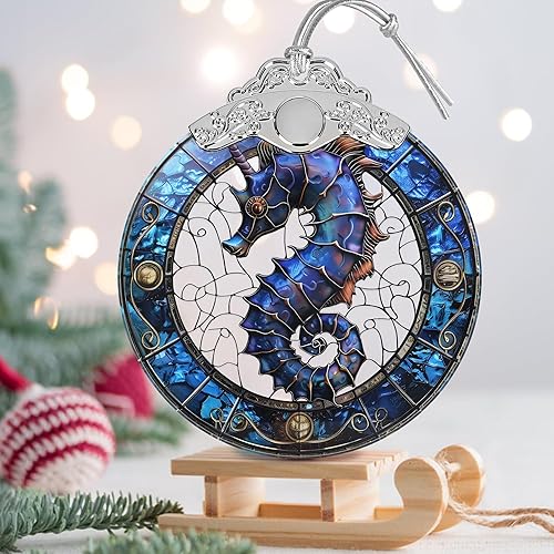 Miniatura 3 de Oramento de cristal de caballo de mar, adorno de Navidad, decoraciones navideñas para árbol, regalos de vacaciones, intercambio de regalos