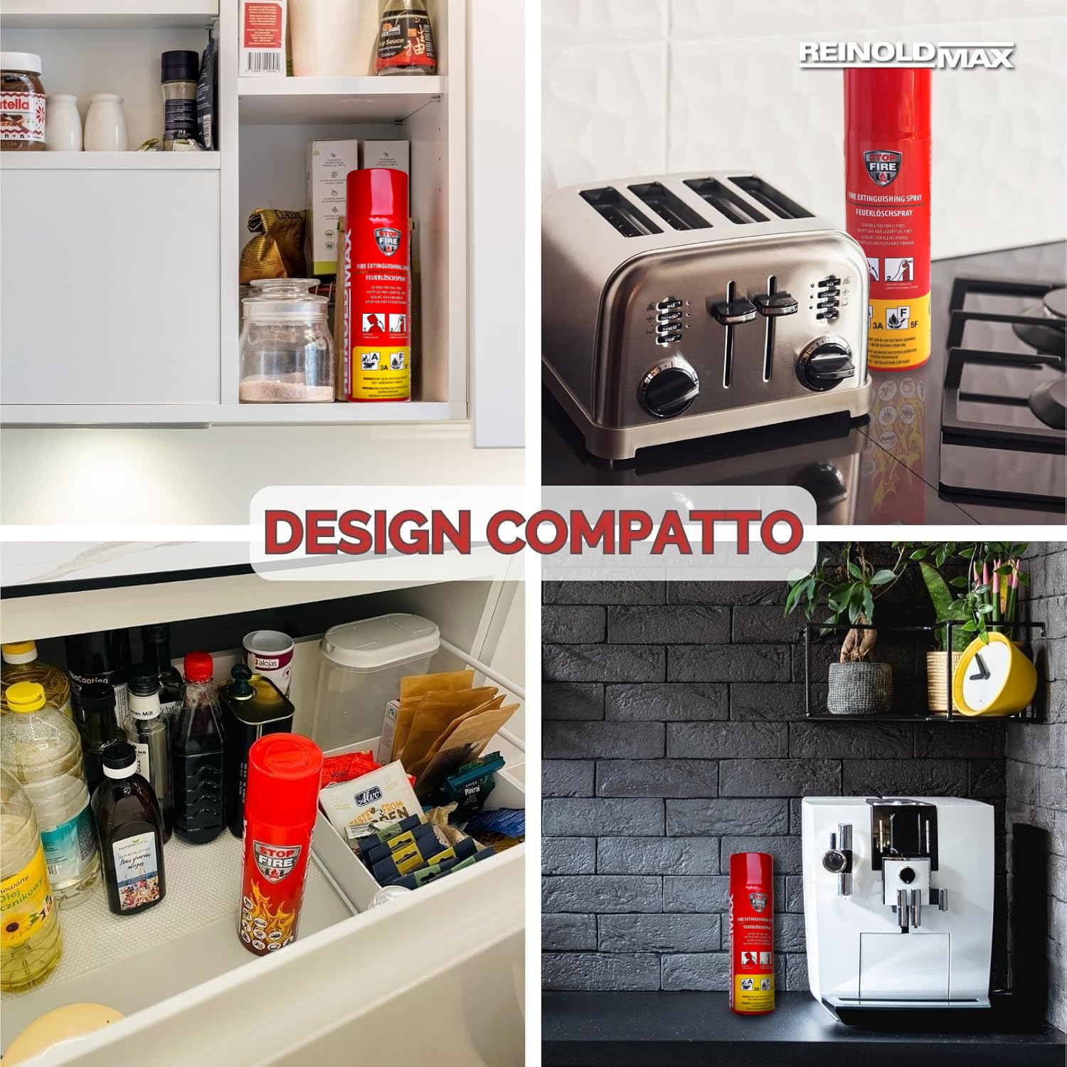 2X Reinoldmax Estintore Casa, Piccolo Aerosol Estintori Per Casa, Mini Estintori Spray per Cucina, Campeggio, Camper, Casa, Camino, Auto, Estintore Elettrico, Accessori Per Auto