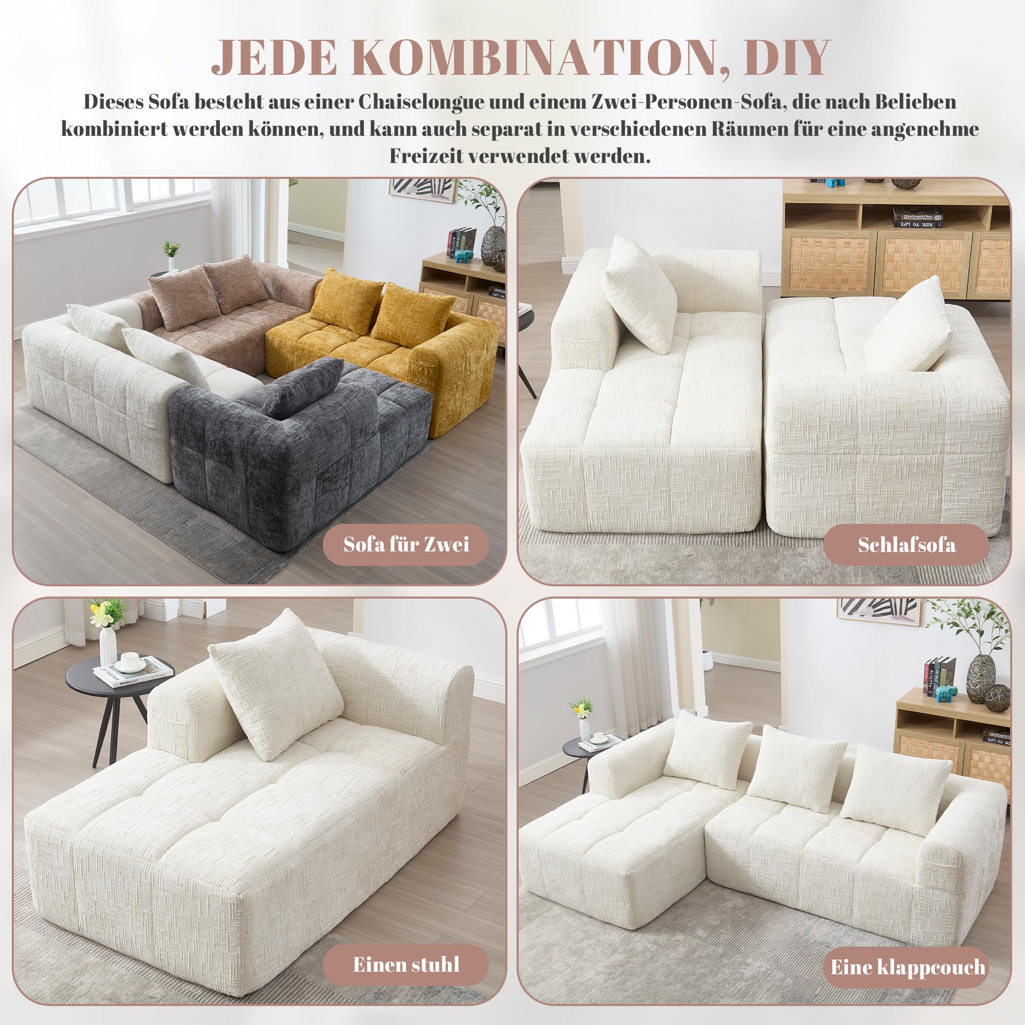 Divano con funzione di sonno Grande divano a 3 posti a forma di L, design moderno, mobili imbottiti, poltrona lounge con chaise longue, braccioli e 3 cuscini