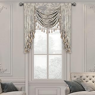 Loom and Mill Luxury Waterfall Valances for Windows, Jacquard Thick Swag...