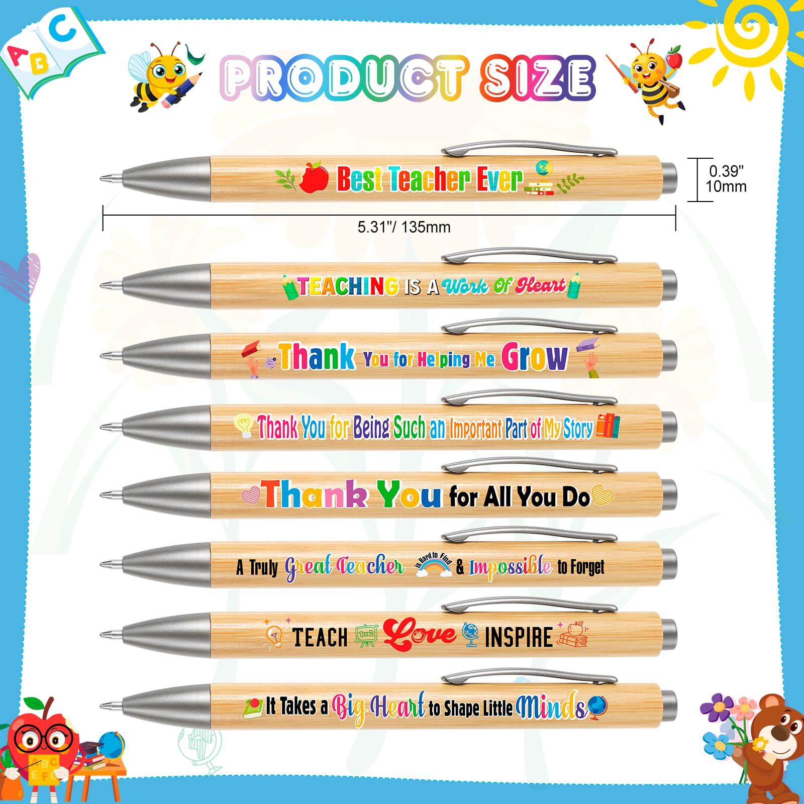 HOWAF Thank You Teacher Gifts for Women Men 6 Teacher Cards with Envelopes Stickers & 8 Pens Ballpoint Pens - Image 3