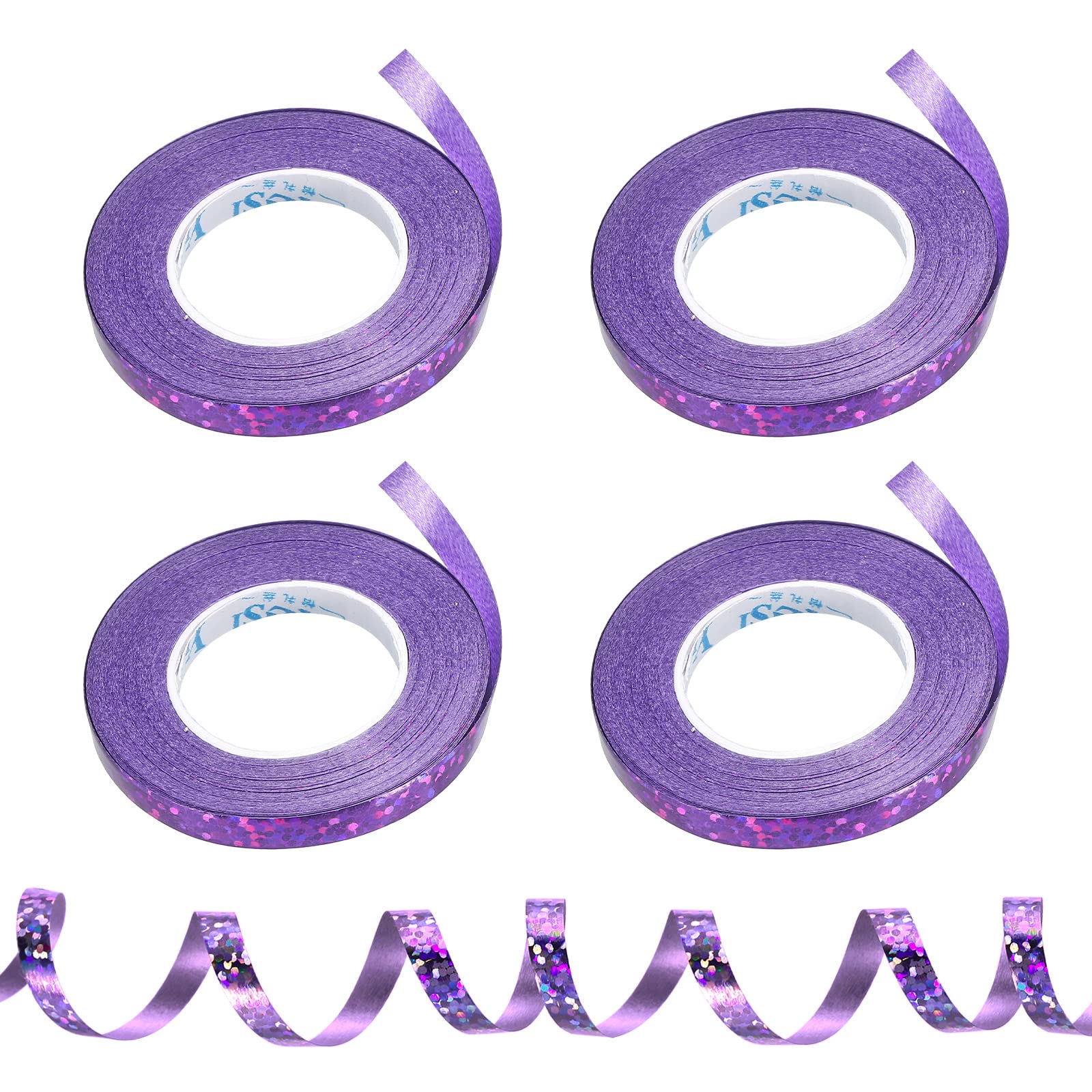 PATIKIL 4pcs Curling Ribbon Crimped Balloon String 5mm Laser Metallic Shiny 10m Iridescent for Party Decoration Gift Wrapping Crafts Florist Purple