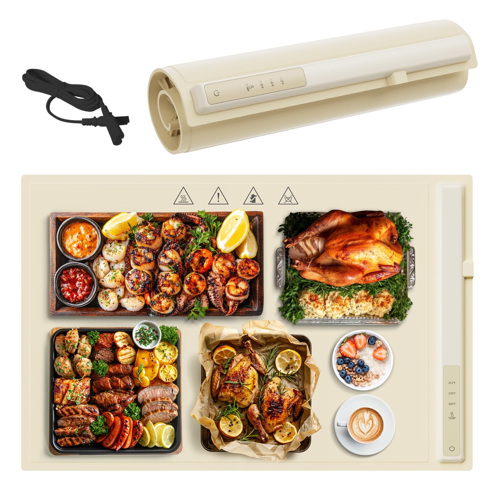Portable Electric Warming Tray - Full Surface Heating with 3 Adjustable Temperature Settings, Perfect Food Warmer for Gatherings, Parties, and Everyday Use, Featuring Premium Rollable Design