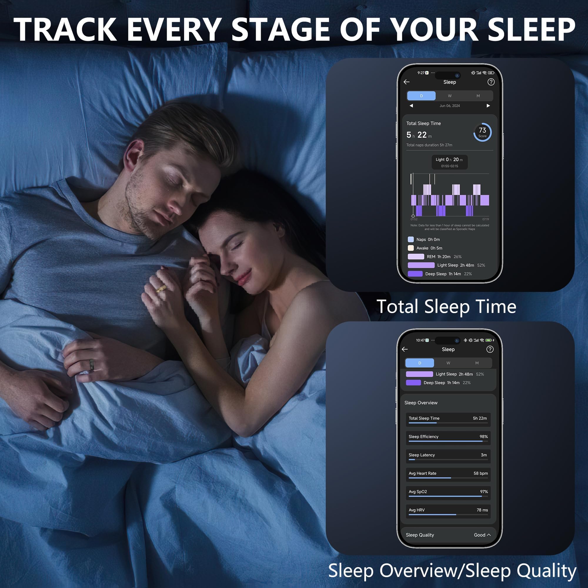 Anello intelligente per donne e uomini, anello fitness con monitoraggio del sonno e dei passi, anello sanitario impermeabile con cardiofrequenzimetro, compatibile con iOS e Android, nessun