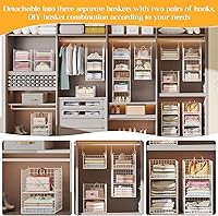 Vista 6 de 5 Tier Hanging Closet Organizer Separable Hanging Closet Shelves with 4 Hooks 2 Adjustable Dividers, Wire Storage Basket Bins for Clothing Sweaters