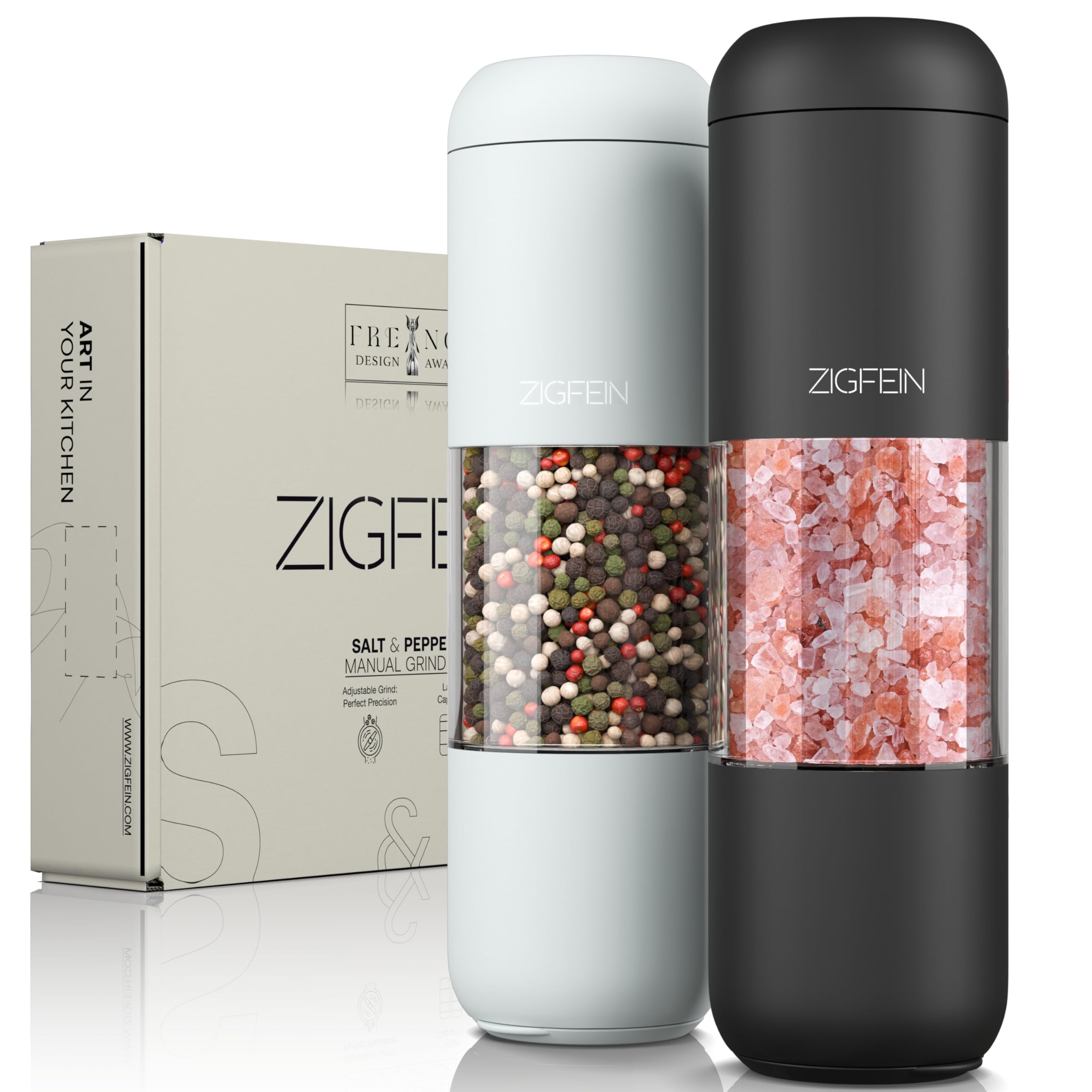 ZIGFEIN Manual Salt and Pepper Grinder Set - Stainless Steel