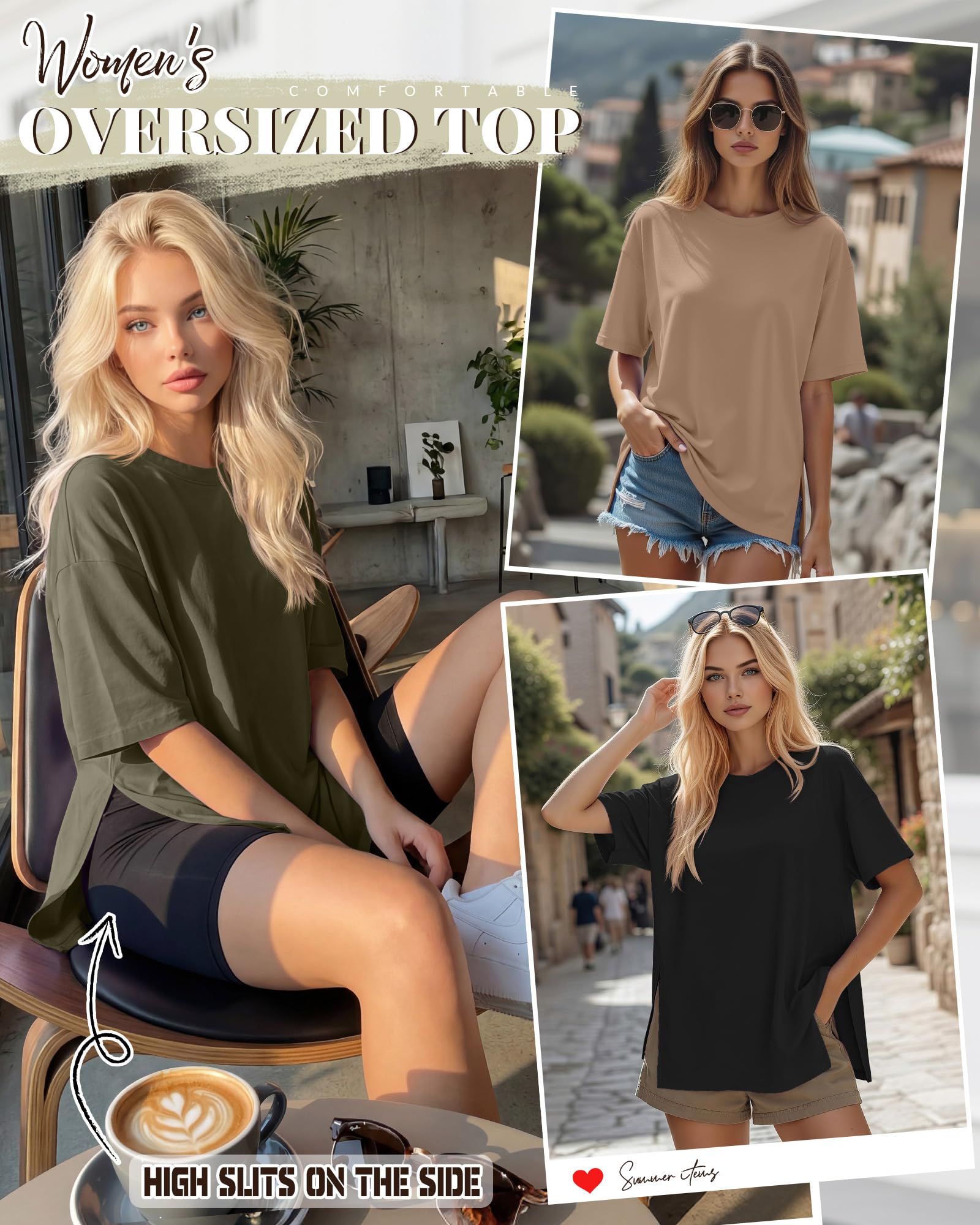 Geyoga Paquete de 3 Camisetas Deportivas extragrandes para Mujer de Manga Corta con Aberturas Laterales Cuello Redondo y Corte Holgado