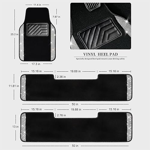 Miniatura 4 de CAR PASS - Tapetes para automóvil con diamantes de imitación y almohadilla para el talón, antideslizantes, de cloruro de polivinilo, impermeables,