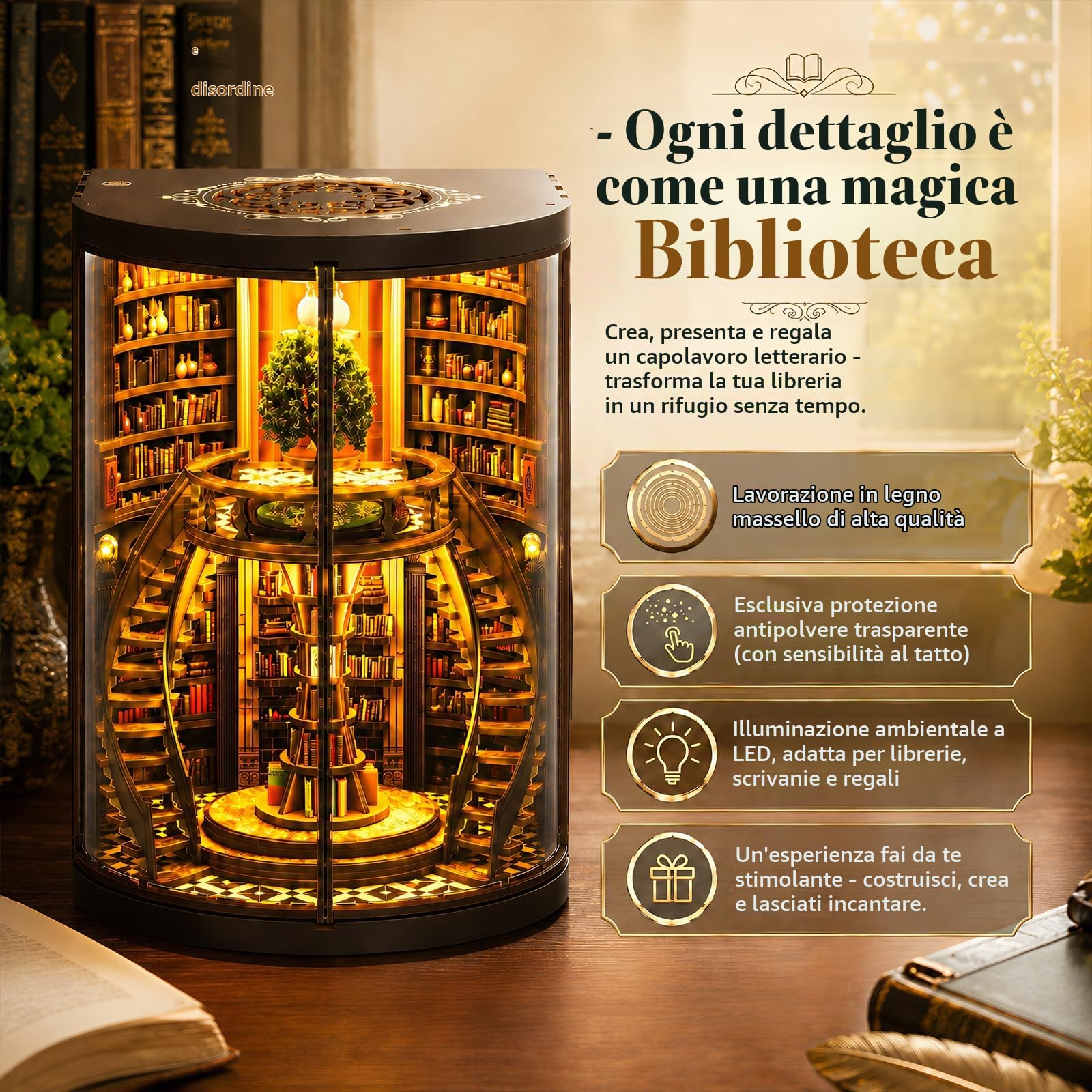 Kit per Angolo del Libro, 3D Fai da Te Miniatura Casa delle Bambole Booknook con Luce LED e Custodia Antipolvere, Supporto per Scaffale dei Libri, Regalo Creativo per Adolescenti e Adulti