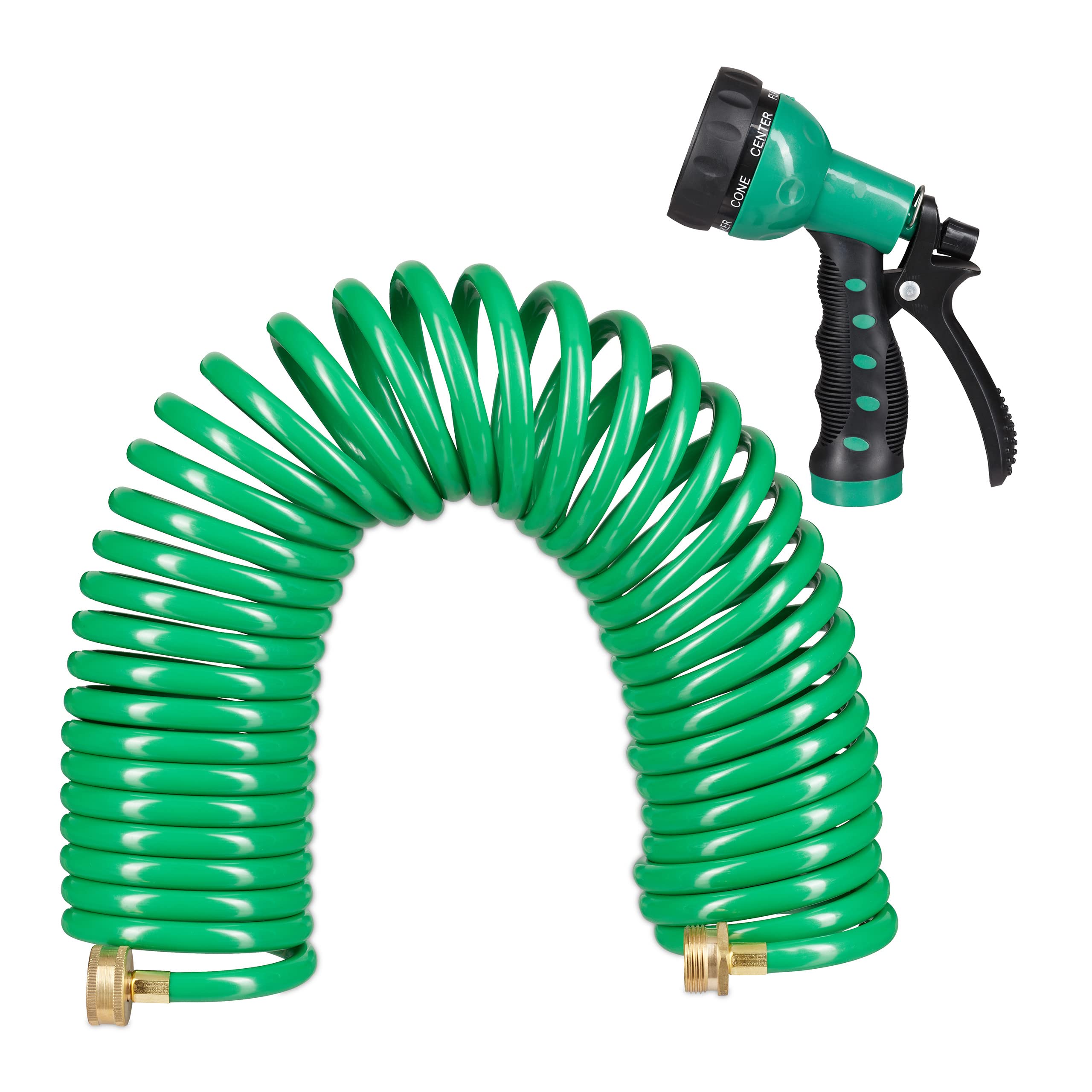Tuyau d'arrosage spirale flexible 10m vert avec pistolet 7 positions