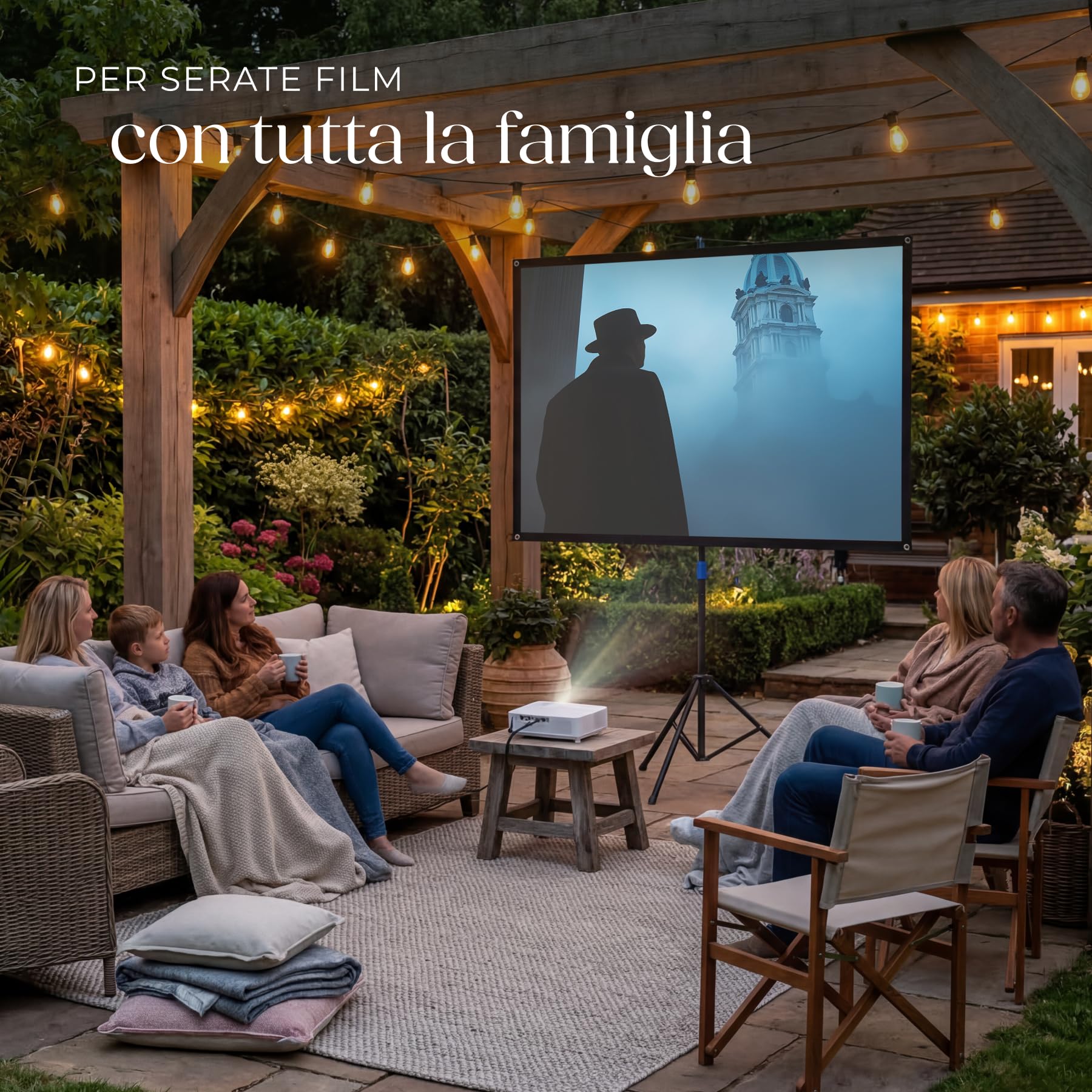 tectake® Telo Proiettore con Treppiede 16:9 4K HD, 133 x 75 cm, 60", Schermo Proiettore Regolabile, Borsa Trasporto, Schermo Portatile Cinema Home Theatre, telo per proiettore per casa ufficio scuola