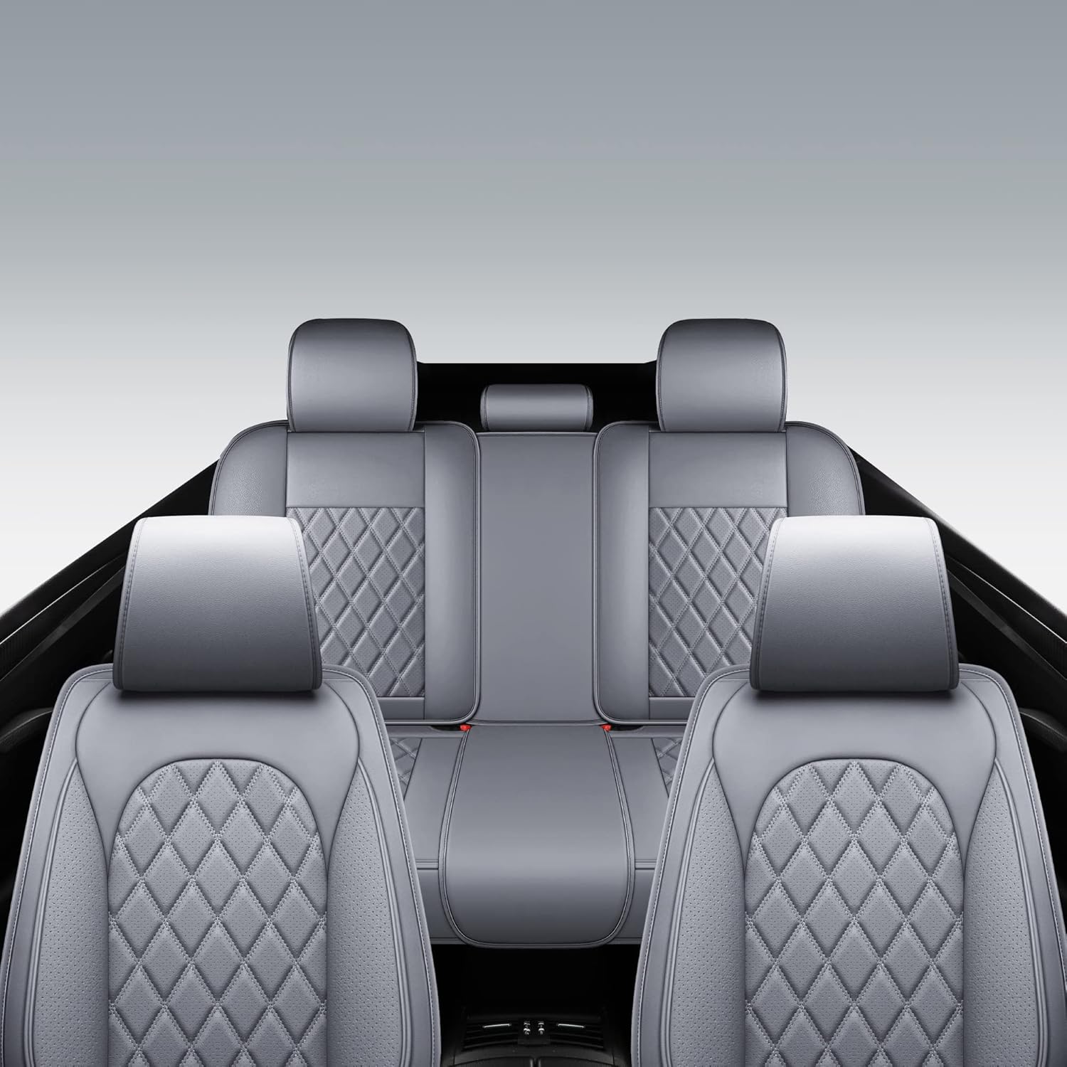 LINGVIDO Breathable Leather Grey Car Seat Covers, Rhombus Faux Leather Vehicle semi-Custom Cushion for Cars & SUV Truck Universal Fit Set (Rear Seat, Gray) Gray Rear Seat