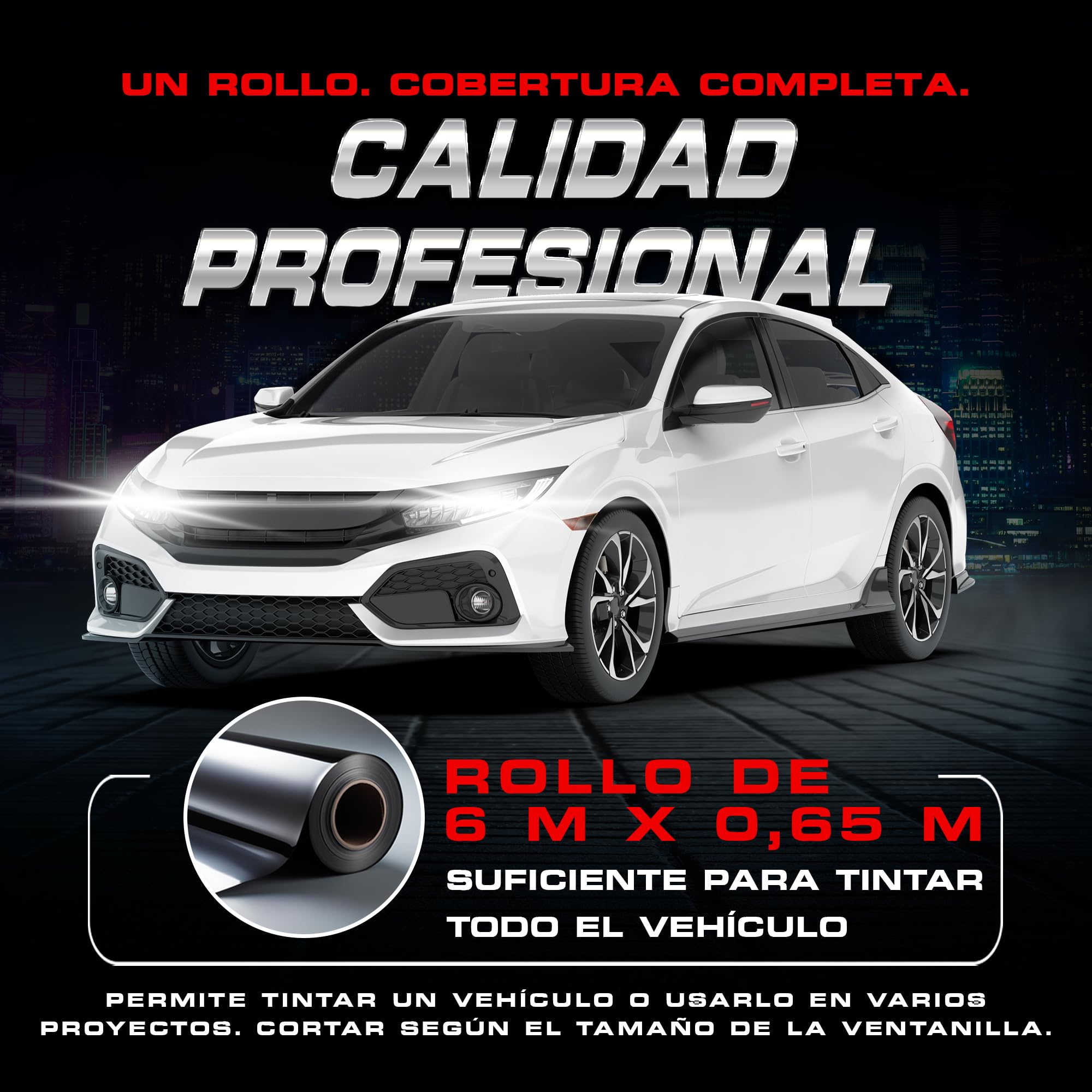 Tintado de Lunas BLACKGLASS IX® - Rollo de lámina Tintada de Calidad Profesional para Coche (5% VLT, 6m x 65cm, 2 Capas, Limo Black) Lámina Solar y de privacidad con Instrucciones de colocación