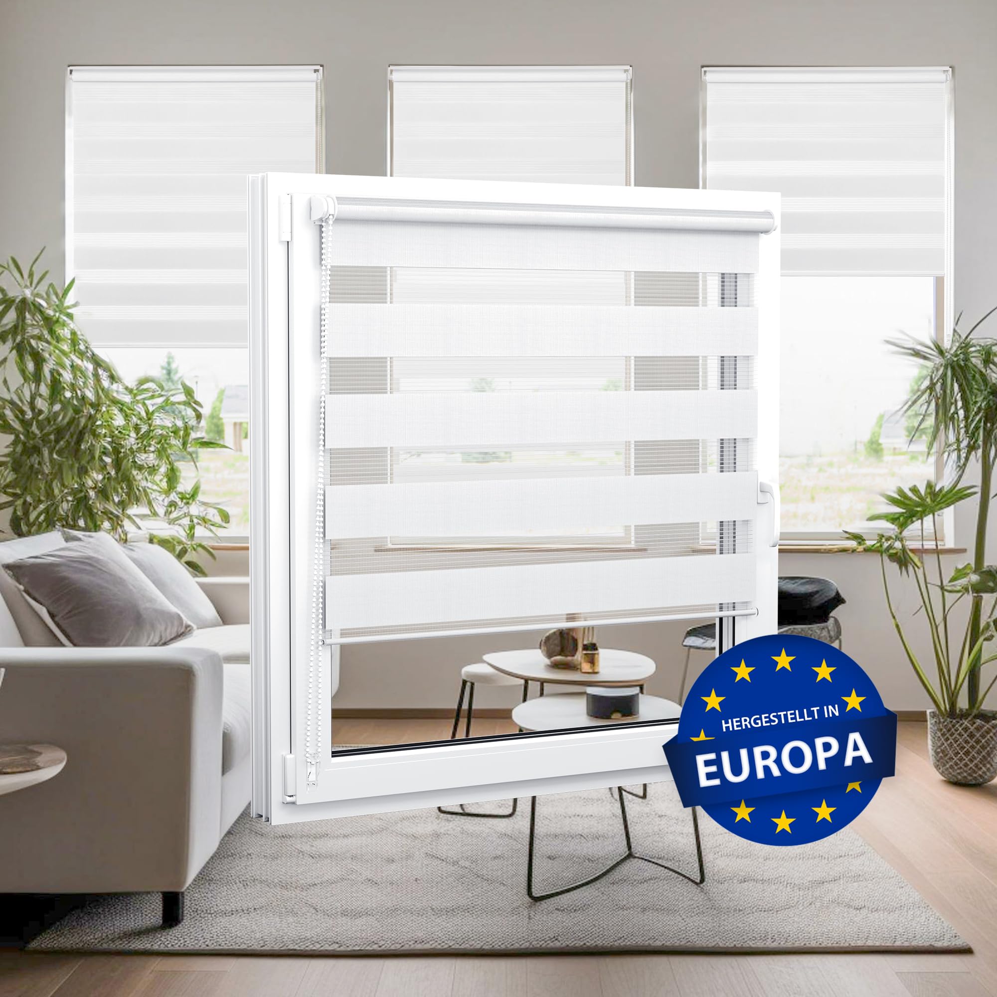 Jalousiescout Store Jour Nuit sans Perçage Klemmfix Store Double Rollo, Fenêtres intérieures pour Salon Cuisine, 3 Modes de Montage avec ou sans perçage, Translucide, 82,5 x 120cm, Blanc