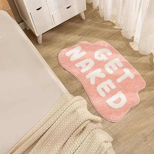 Miniatura 6 de Tapete de baño rosa con texto en inglés Get Naked, tapete de baño suave y antideslizante, divertido tapete para baño, apartamento, decoración