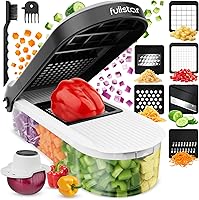 Fullstar 6-in-1 Mandoline Slicer & Vegetable Chopper with Container - Sharp Stainless Blades for Onions, Potatoes, Fruits & Veggies (White/Black)
