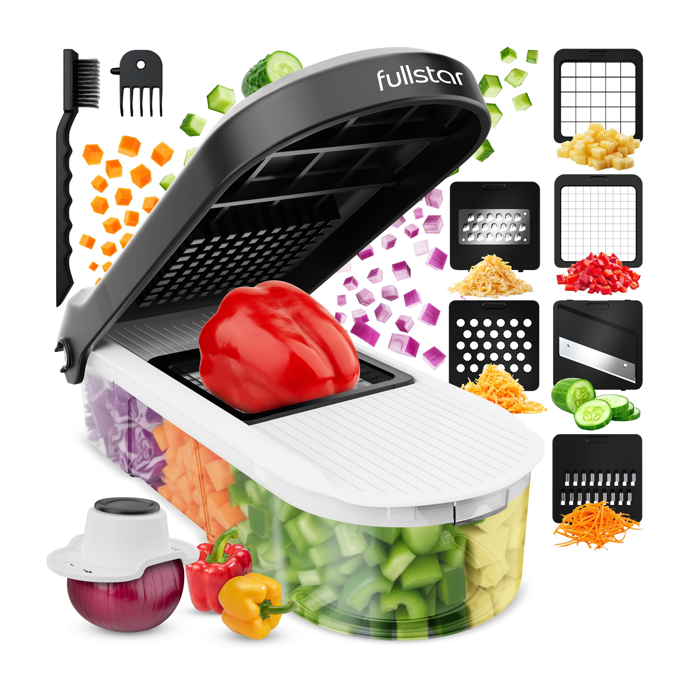 Fullstar Vegetable Chopper, Cheese Slicer, Food Chopper, Vegetable Chopper, Onion Chopper, Vegetable Chopper with Container, Mandolin Slicer & Cheese Grater (6 in 1 - White)