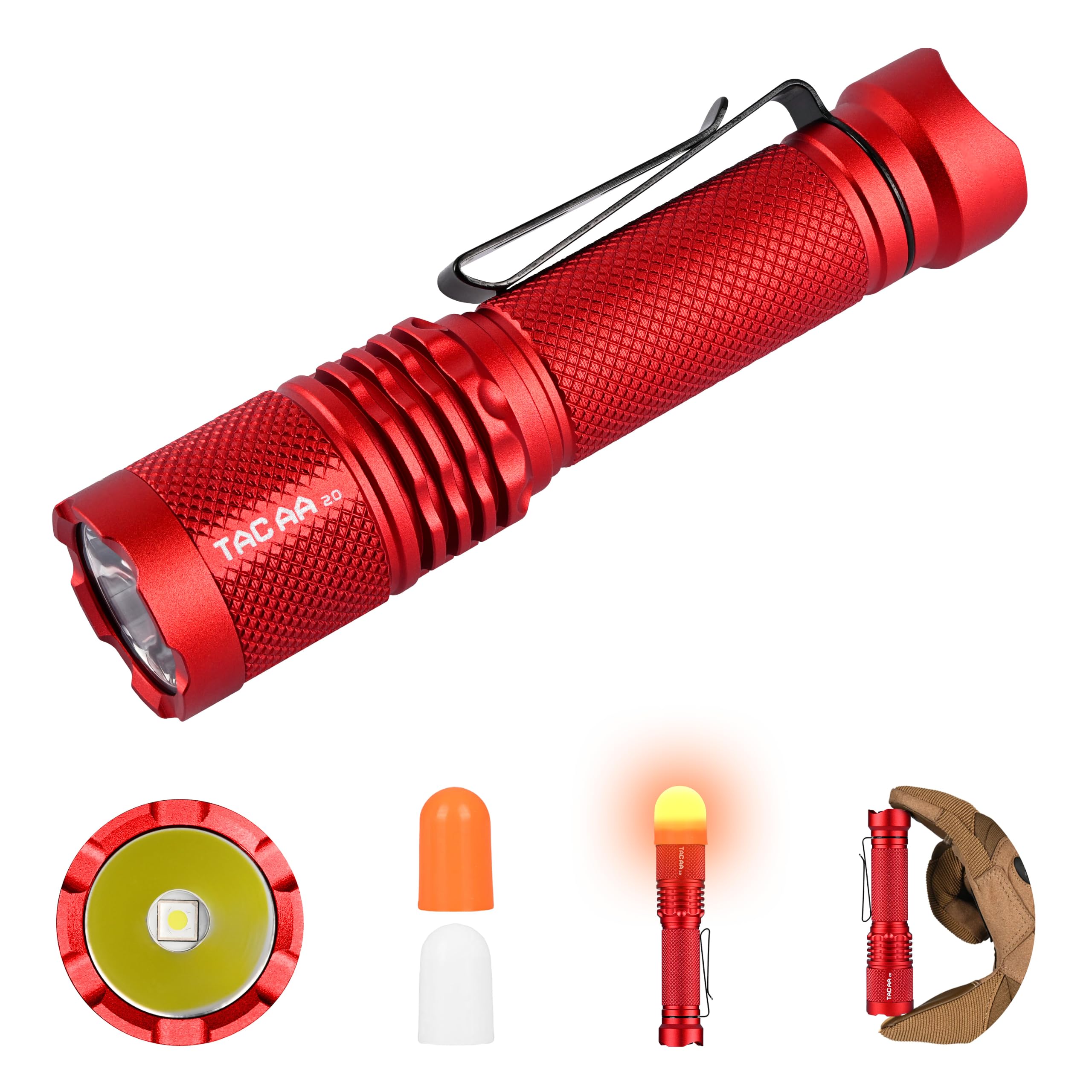 ACEBEAM TAC AA 2.0 - Linterna AA de mayor alcance de 360 metros, 900 lúmenes altos, linterna táctica EDC recargable, 6 modos de linterna LED de bolsillo, mini linterna pequeña súper brillante, color