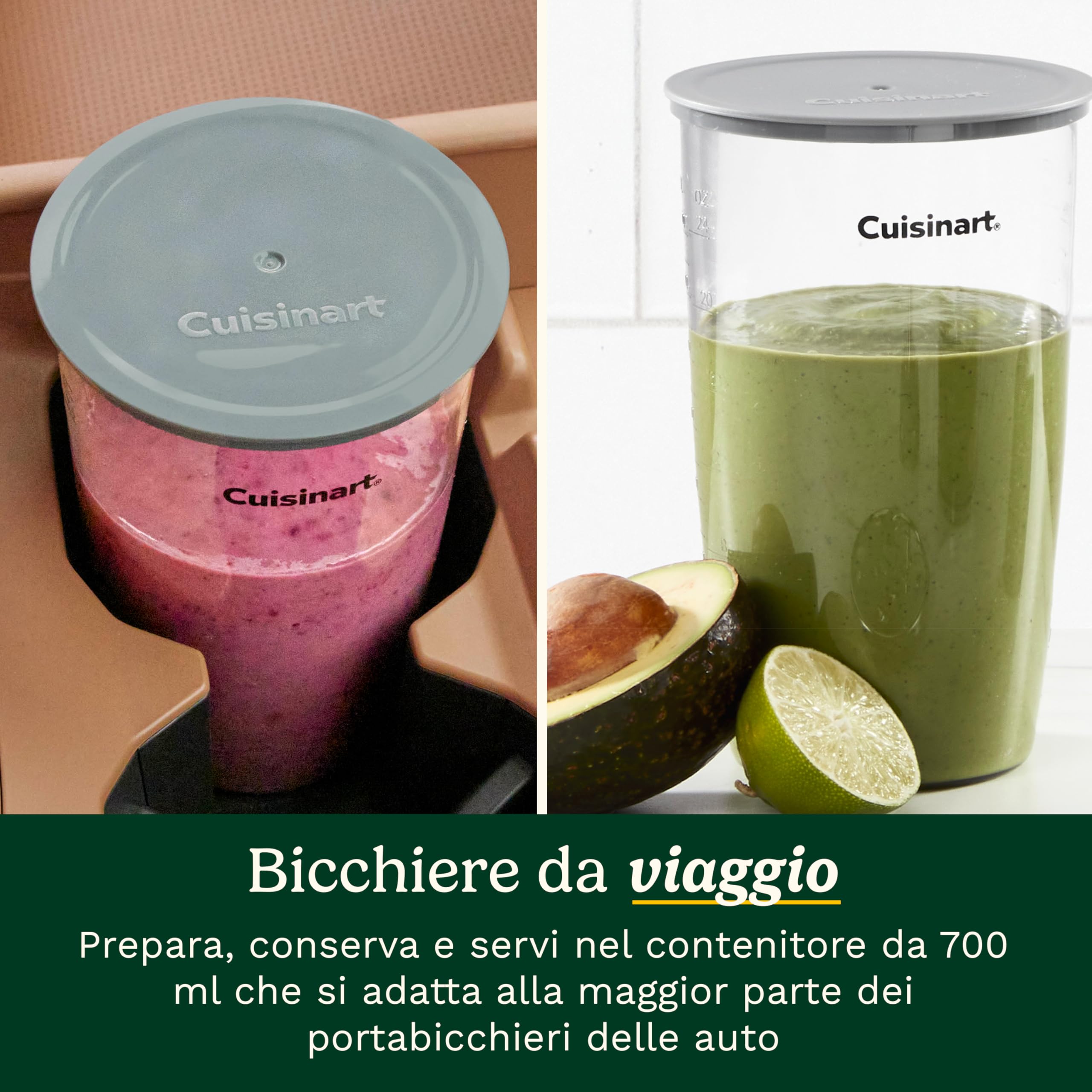 Cuisinart Power Blend frullatore a immersione da 400 W con controllo di velocità variabile, lama inox, campana antigraffio BPA free, frusta, ciotola robot e contenitore Prep-and-Go inclusi