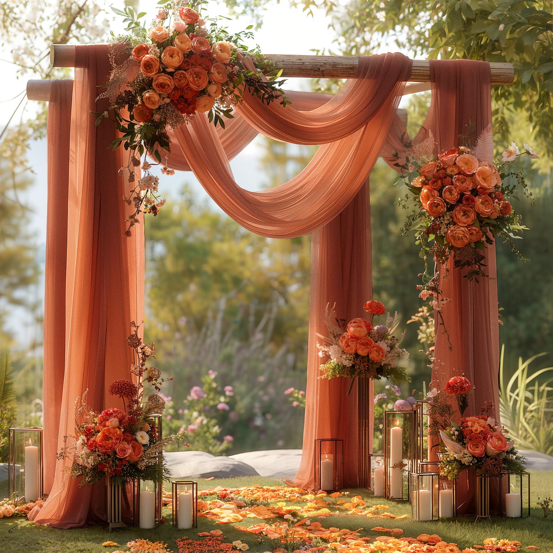Terracotta Wedding Arch Draping Fabric 2 Panels 30'' x 20FT Terracotta Drapes Sheer Fabric Backdrop Arch Draping Fabrics for Wedding Ceremony Birthday Party Bridal Shower Decoration
