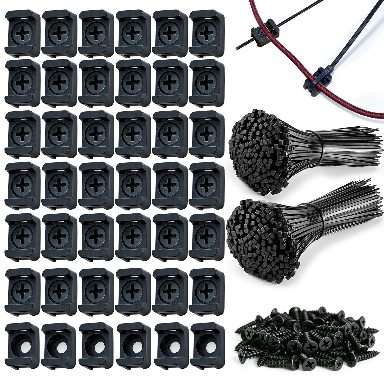 200PCS Cable Tie Mount Bases Kit with Black Cable Ties & Screws